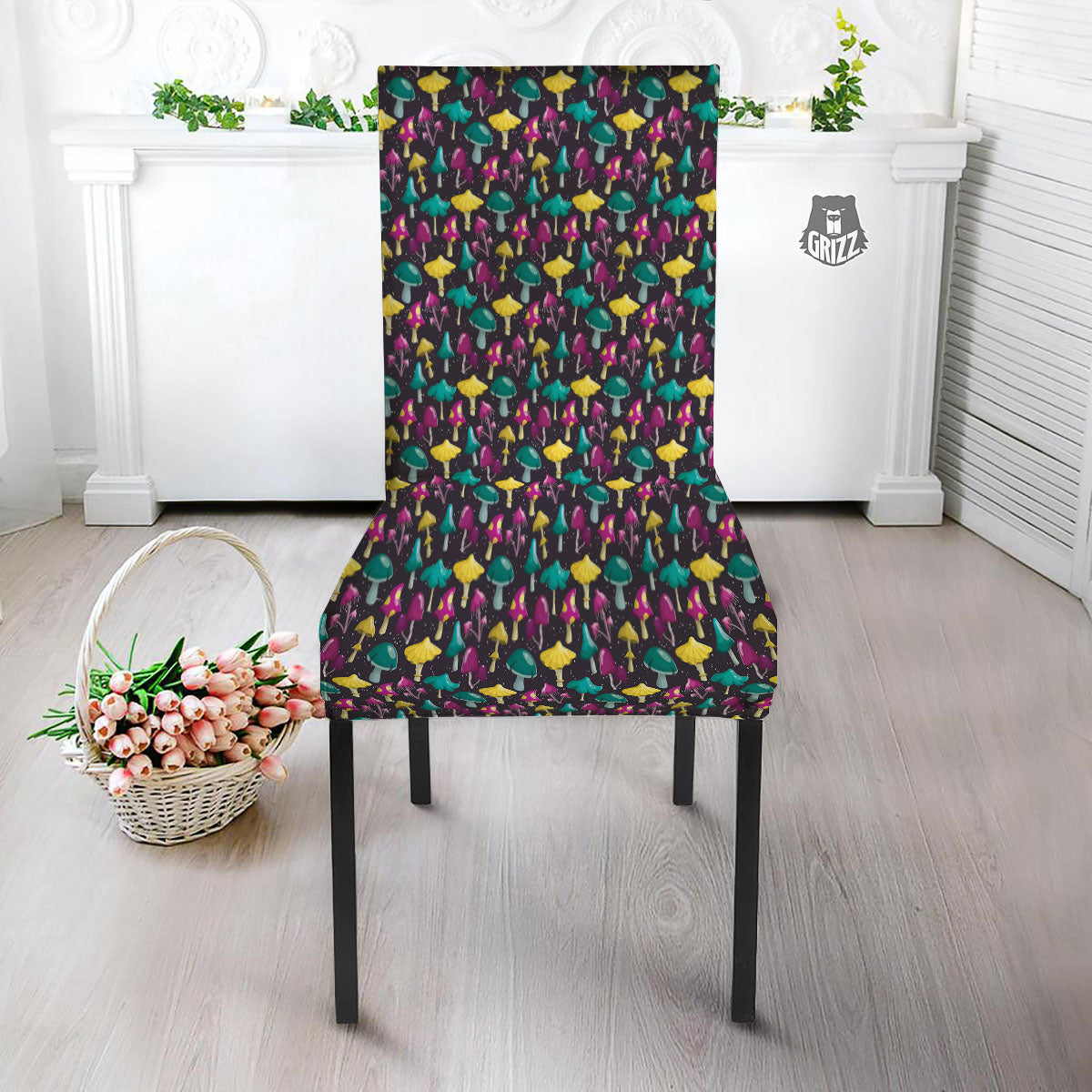 Mushroom Cartoon Print Pattern Dining Chair Slipcover-grizzshop