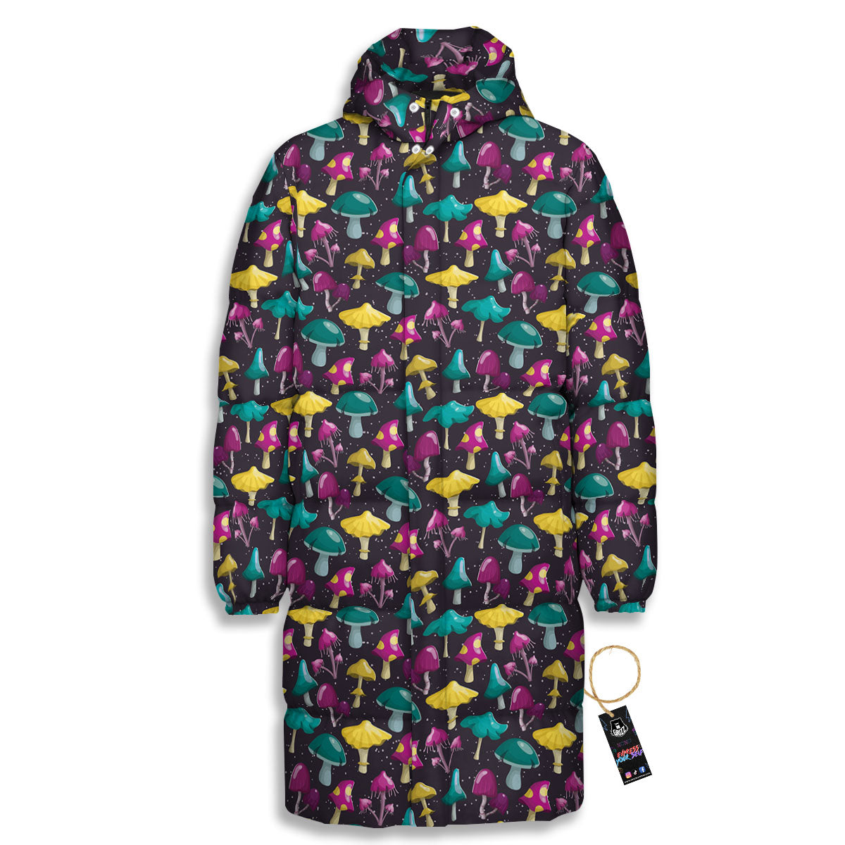 Mushroom Cartoon Print Pattern Long Down Jacket-grizzshop