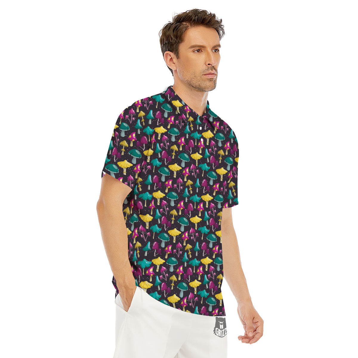 Mushroom Cartoon Print Pattern Men's Golf Shirts-grizzshop