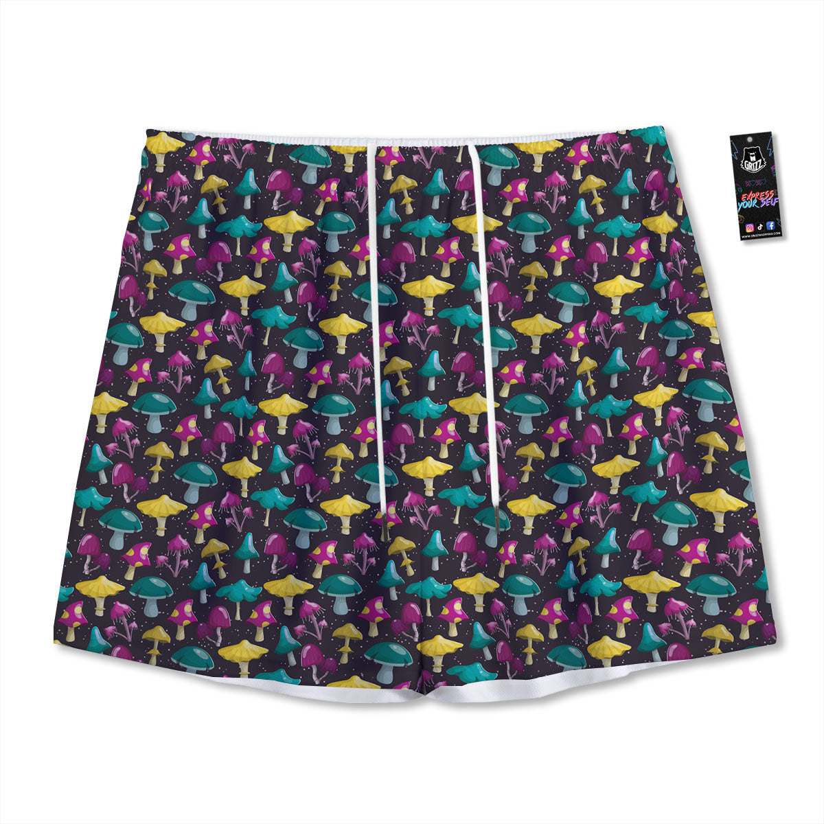 Mask Geometric Samurai Print Mesh Shorts