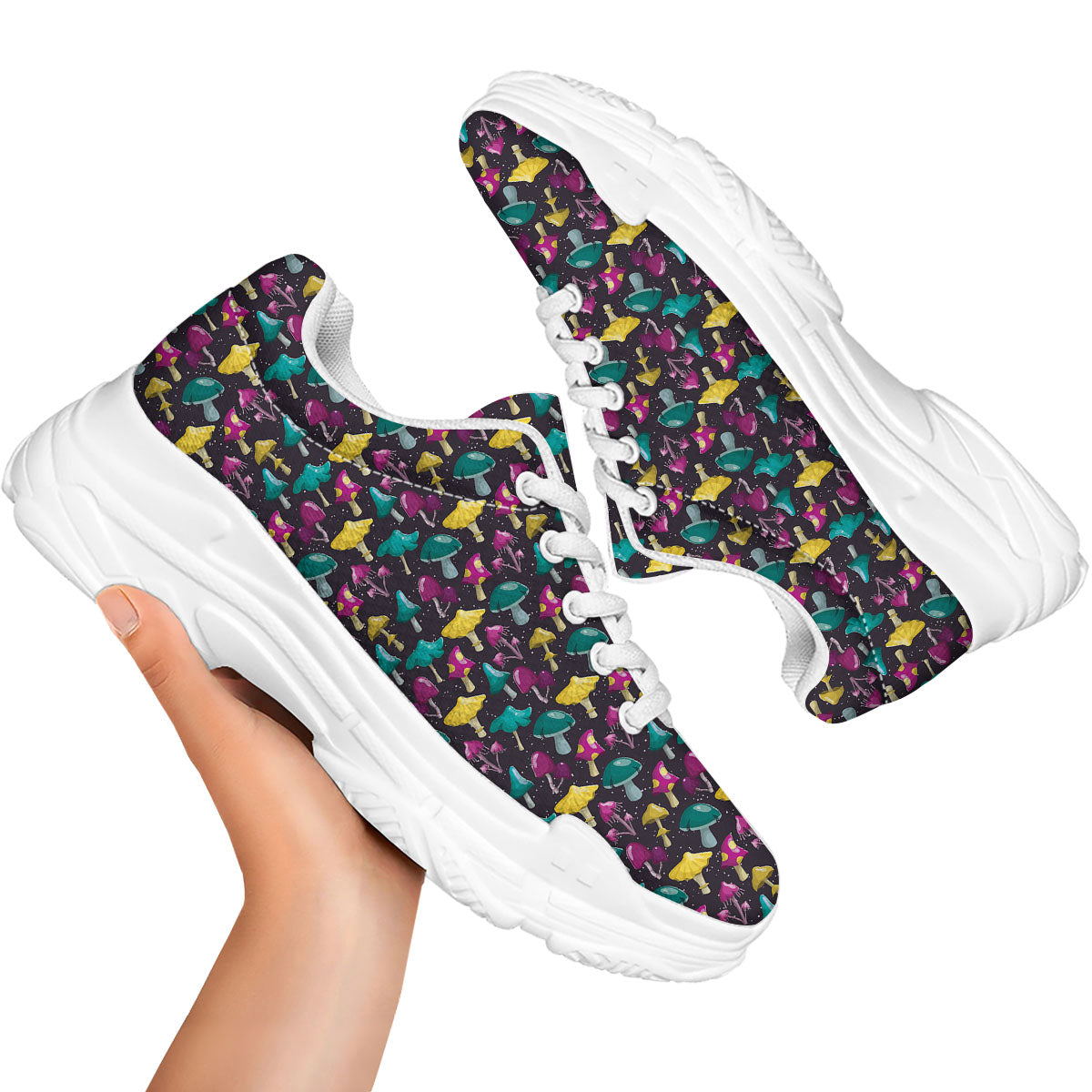 Mushroom Cartoon Print Pattern White Chunky Shoes-grizzshop