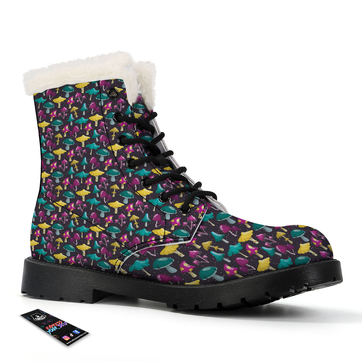 Mushroom Cartoon Print Pattern Winter Boots-grizzshop
