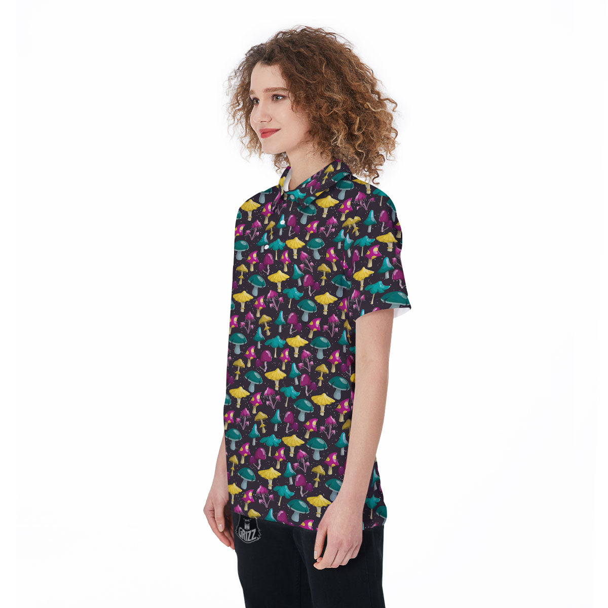 Mushroom Cartoon Print Pattern Women's Golf Shirts-grizzshop