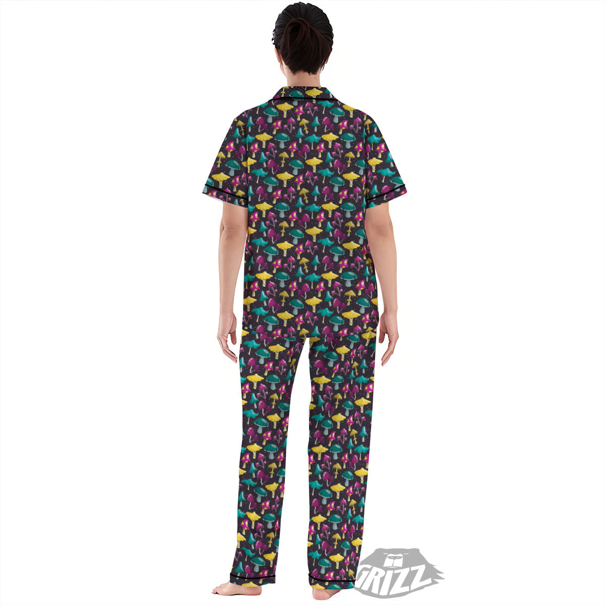 Mushroom Cartoon Print Pattern Women's Pajamas Set-grizzshop