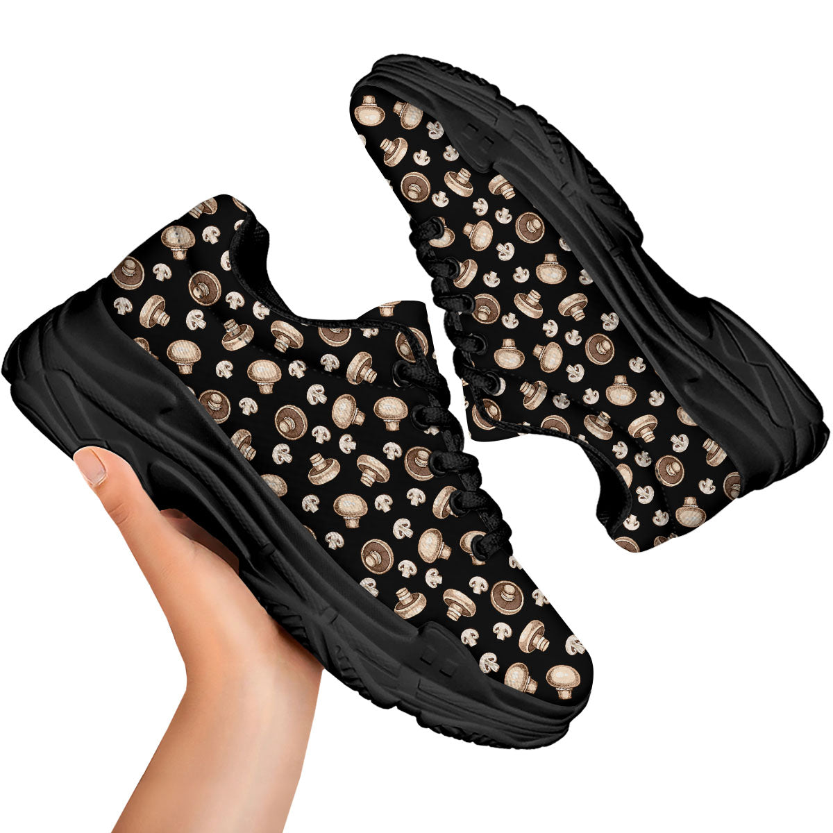 Mushroom Champignon Print Pattern Black Chunky Shoes-grizzshop