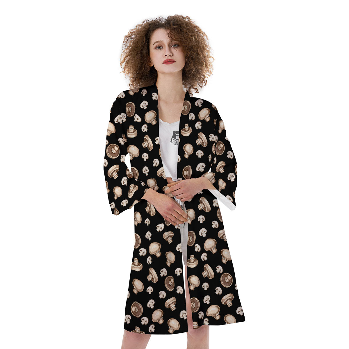 Mushroom Champignon Print Pattern Kimono-grizzshop
