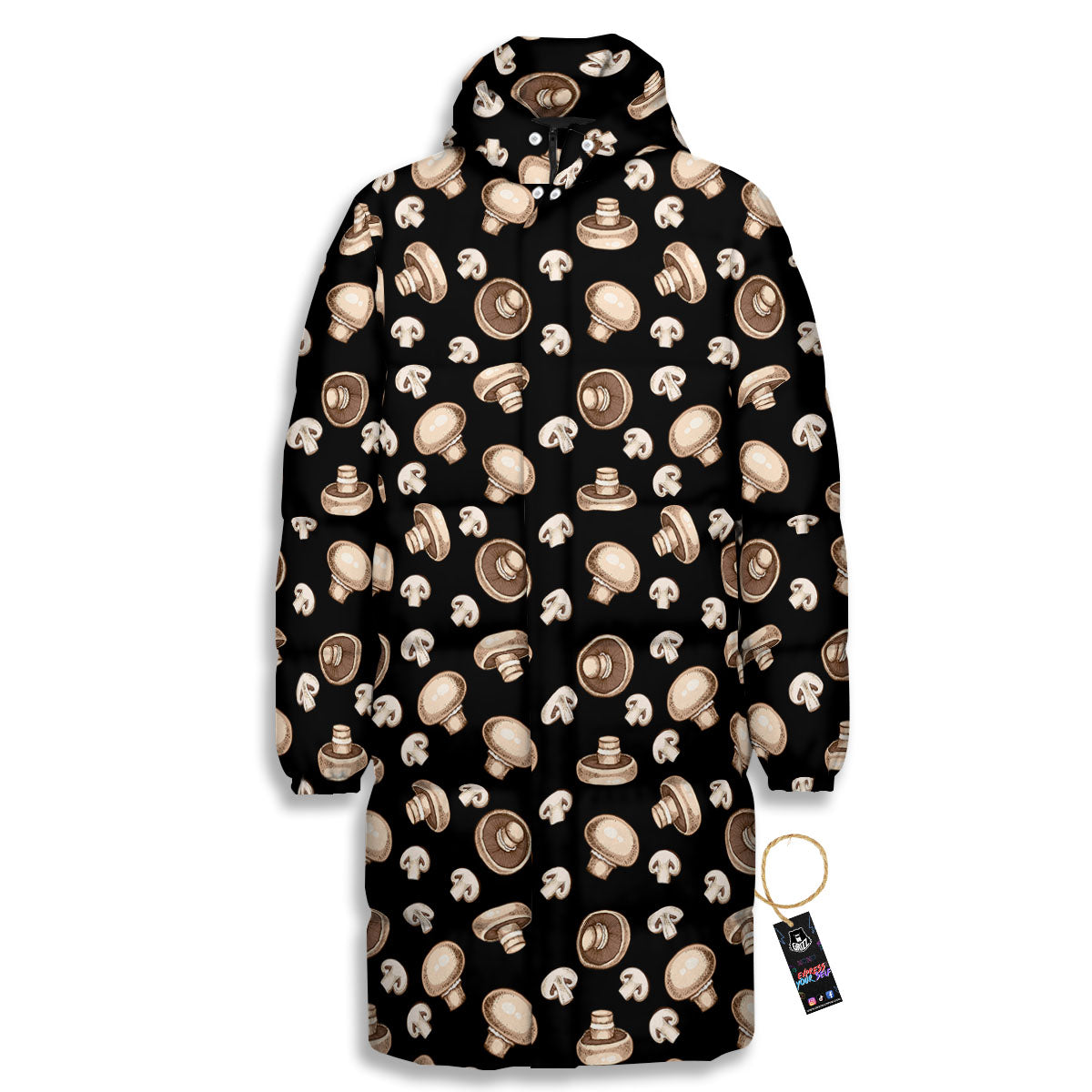 Mushroom Champignon Print Pattern Long Down Jacket-grizzshop