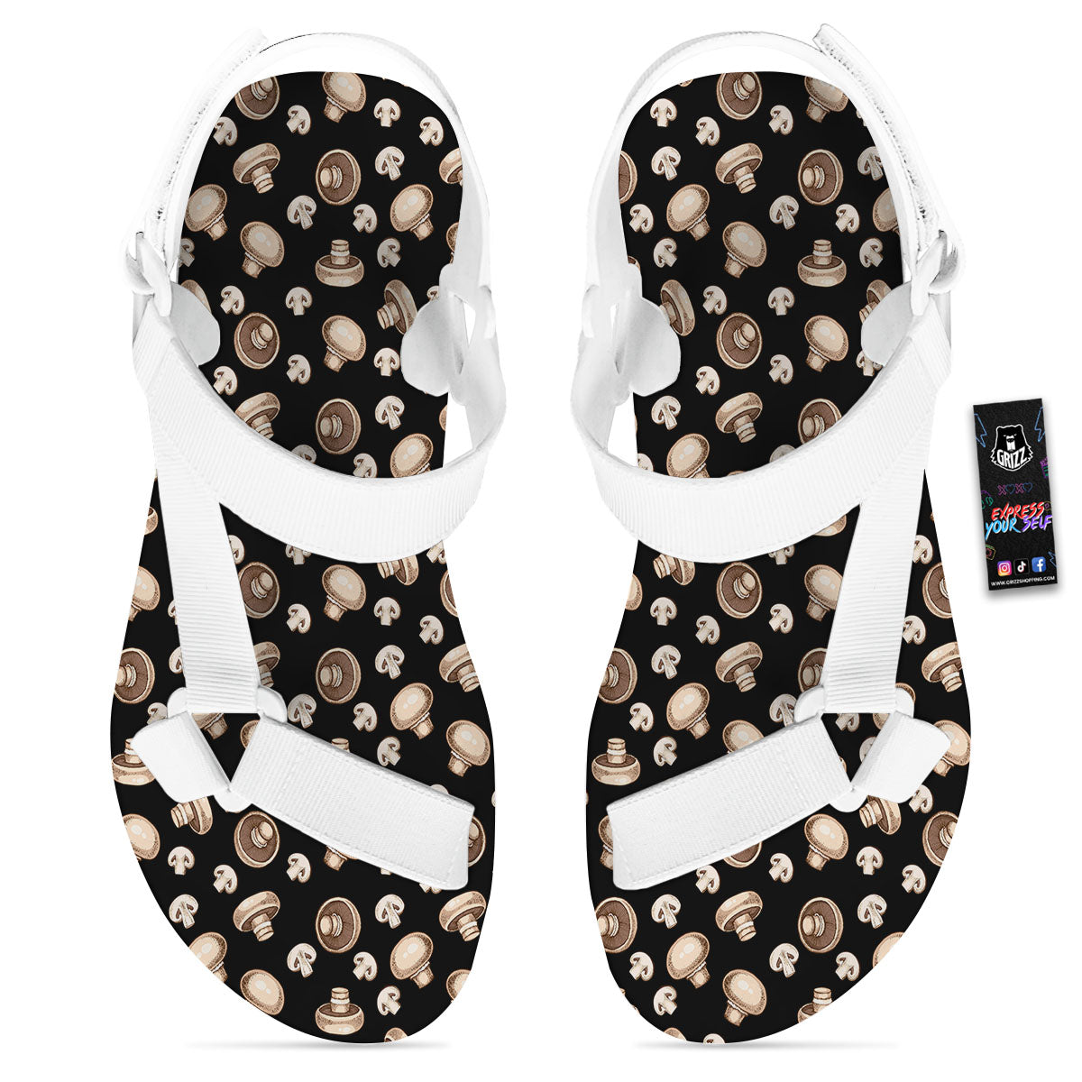 Mushroom Champignon Print Pattern White Open Toe Sandals-grizzshop