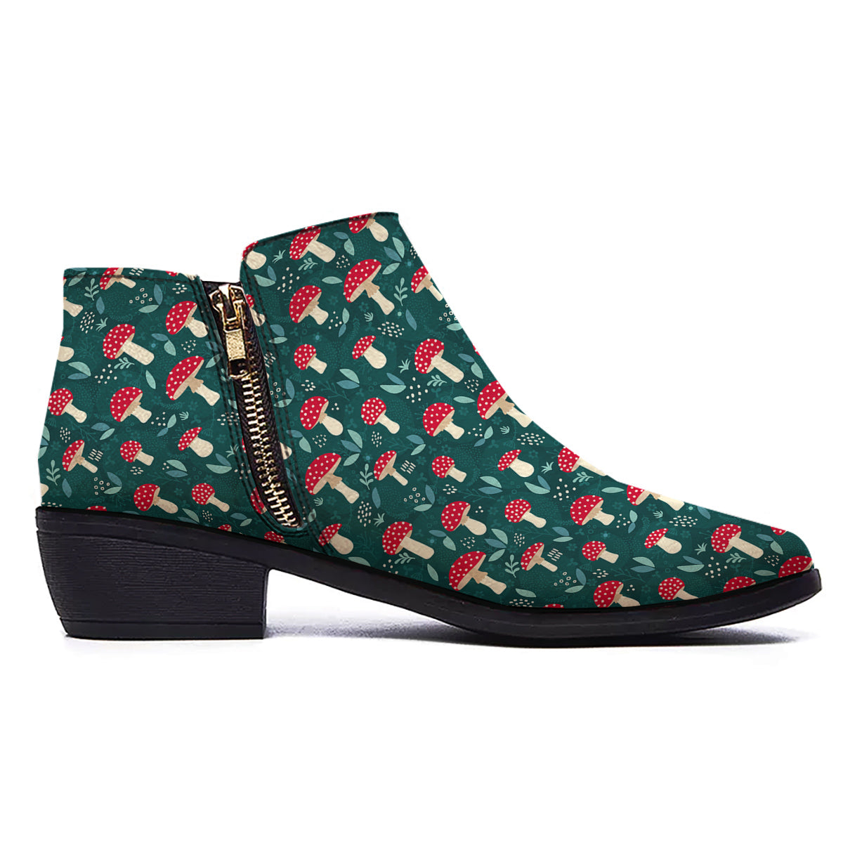Mushroom Cute Print Pattern Ankle Boots-grizzshop