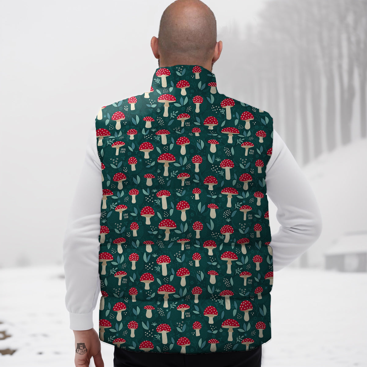 Mushroom Cute Print Pattern Down Vest-grizzshop