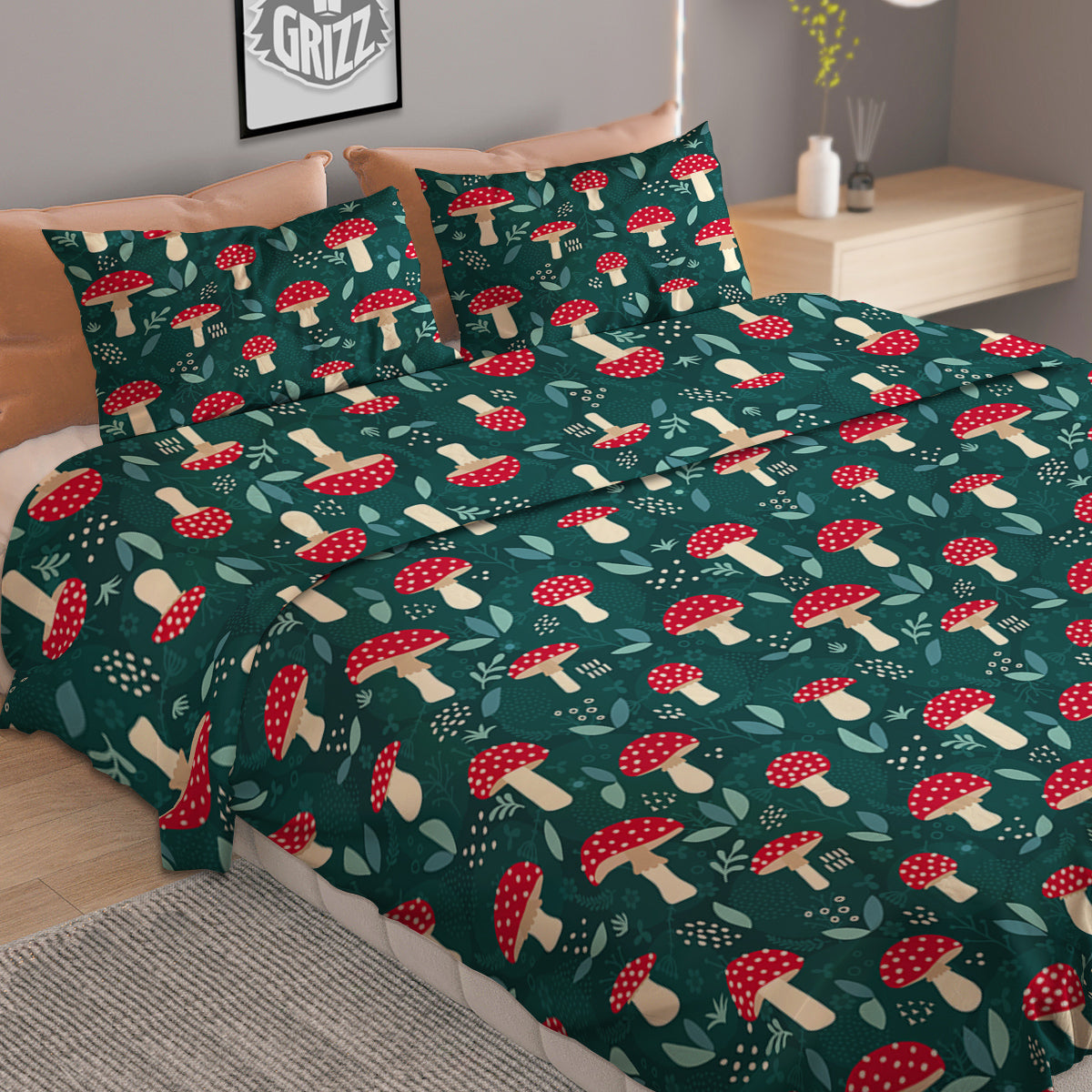 Mushroom Cute Print Pattern Duvet Cover Bedding Set