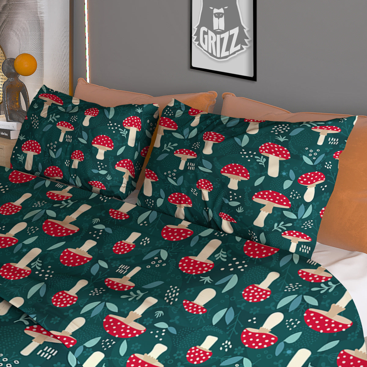 Mushroom Cute Print Pattern Duvet Cover Bedding Set