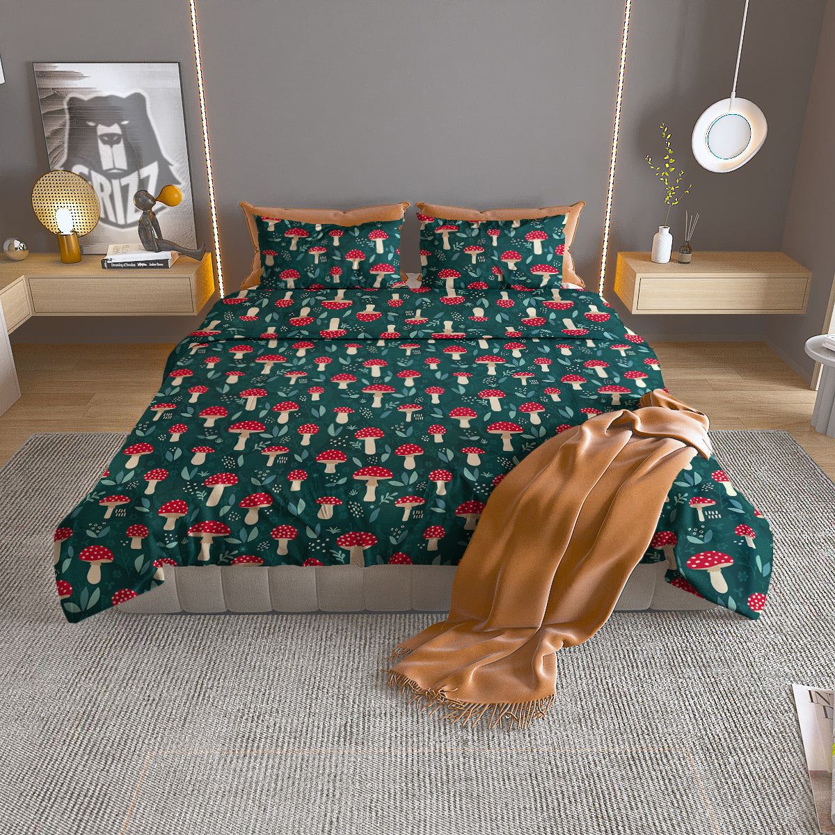 Mushroom Cute Print Pattern Duvet Cover Bedding Set