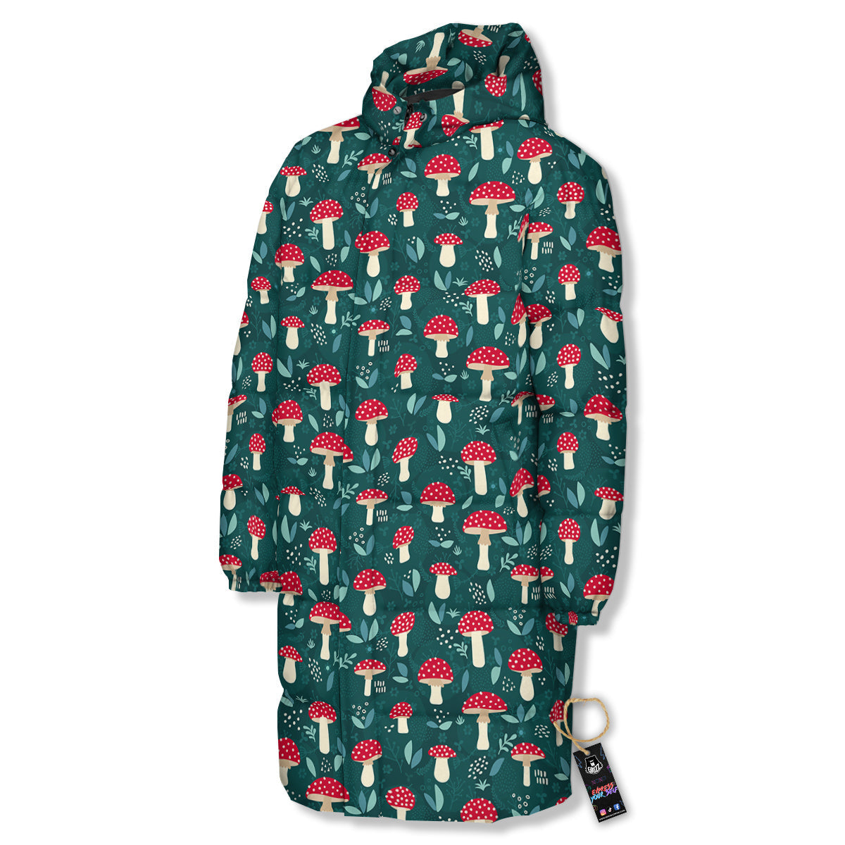 Mushroom Cute Print Pattern Long Down Jacket-grizzshop