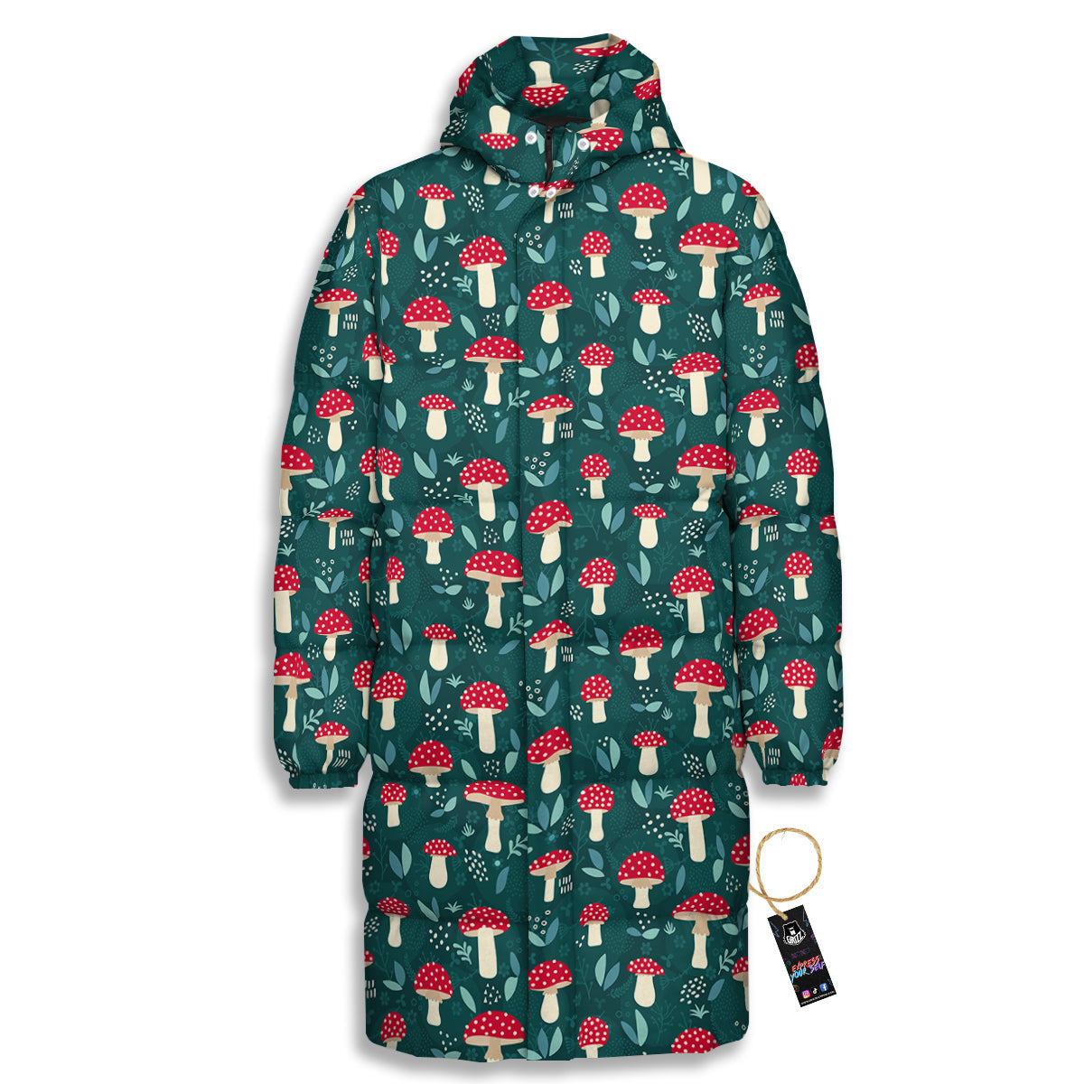 Mushroom Cute Print Pattern Long Down Jacket-grizzshop
