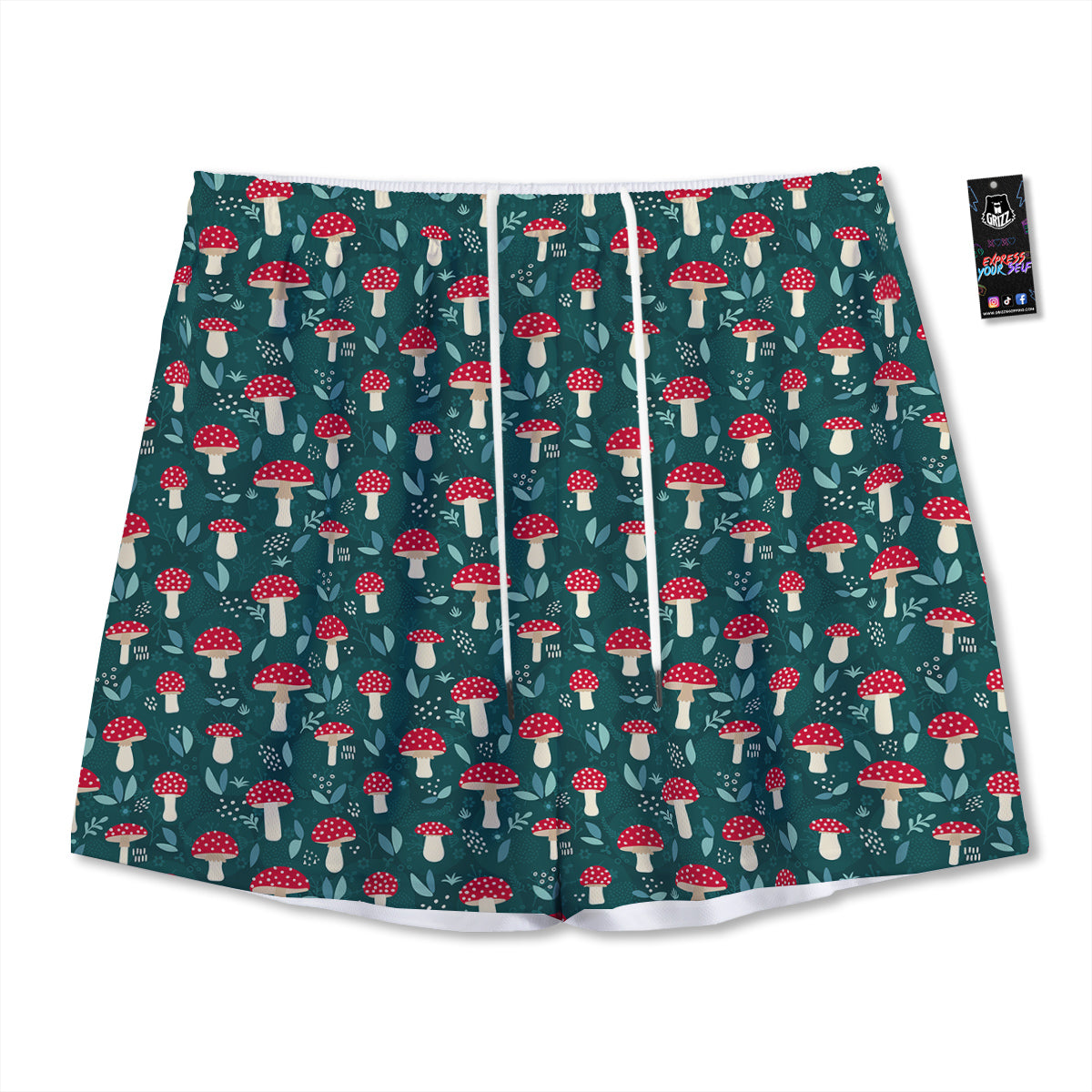 Mushroom Cute Print Pattern Mesh Shorts-grizzshop