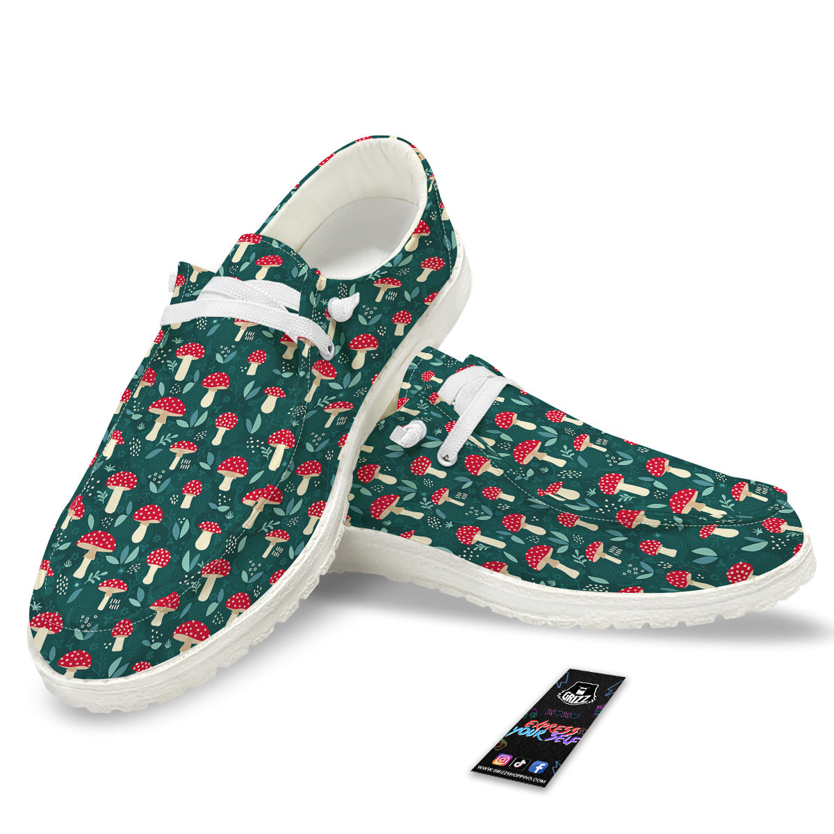Mushroom Cute Print Pattern White Loafers-grizzshop
