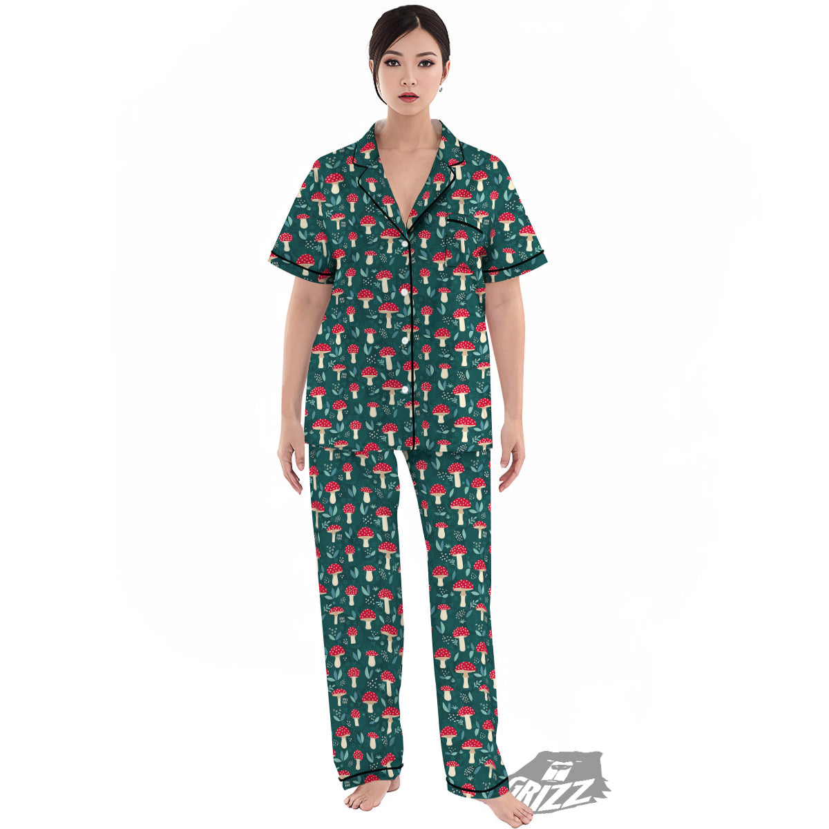 Mushroom Cute Print Pattern Women's Pajamas Set-grizzshop