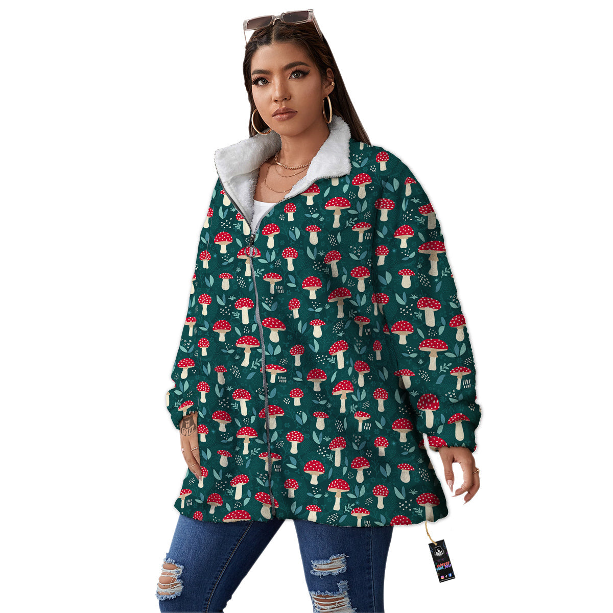 Mushroom Cute Print Pattern Women's Sherpa Jacket-grizzshop