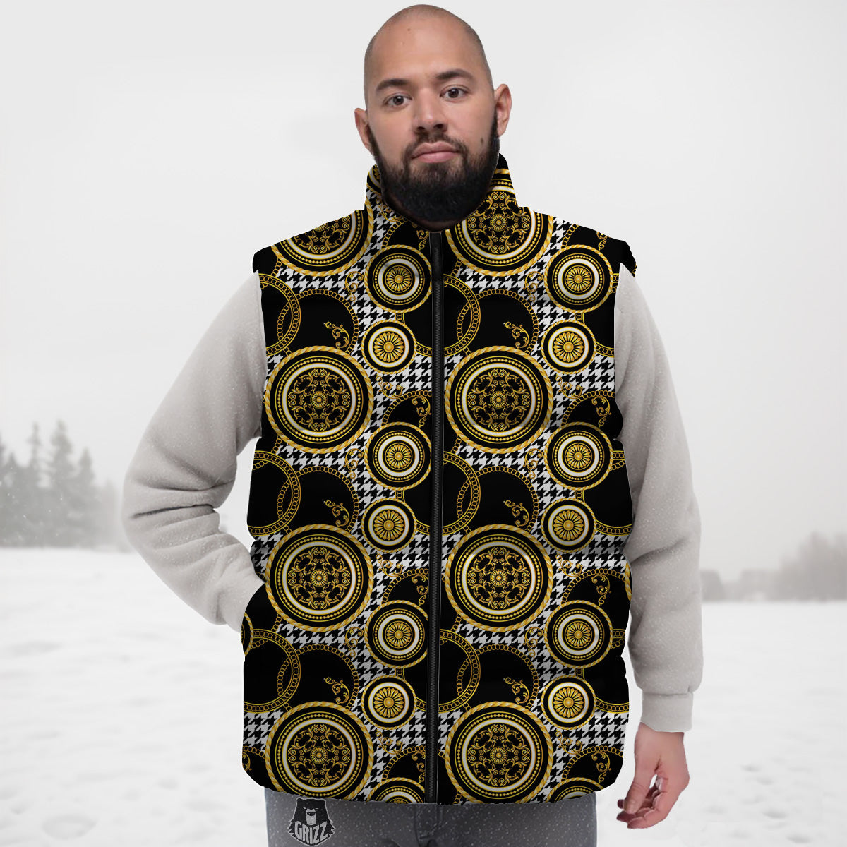 Mushroom Print Pattern Down Vest-grizzshop