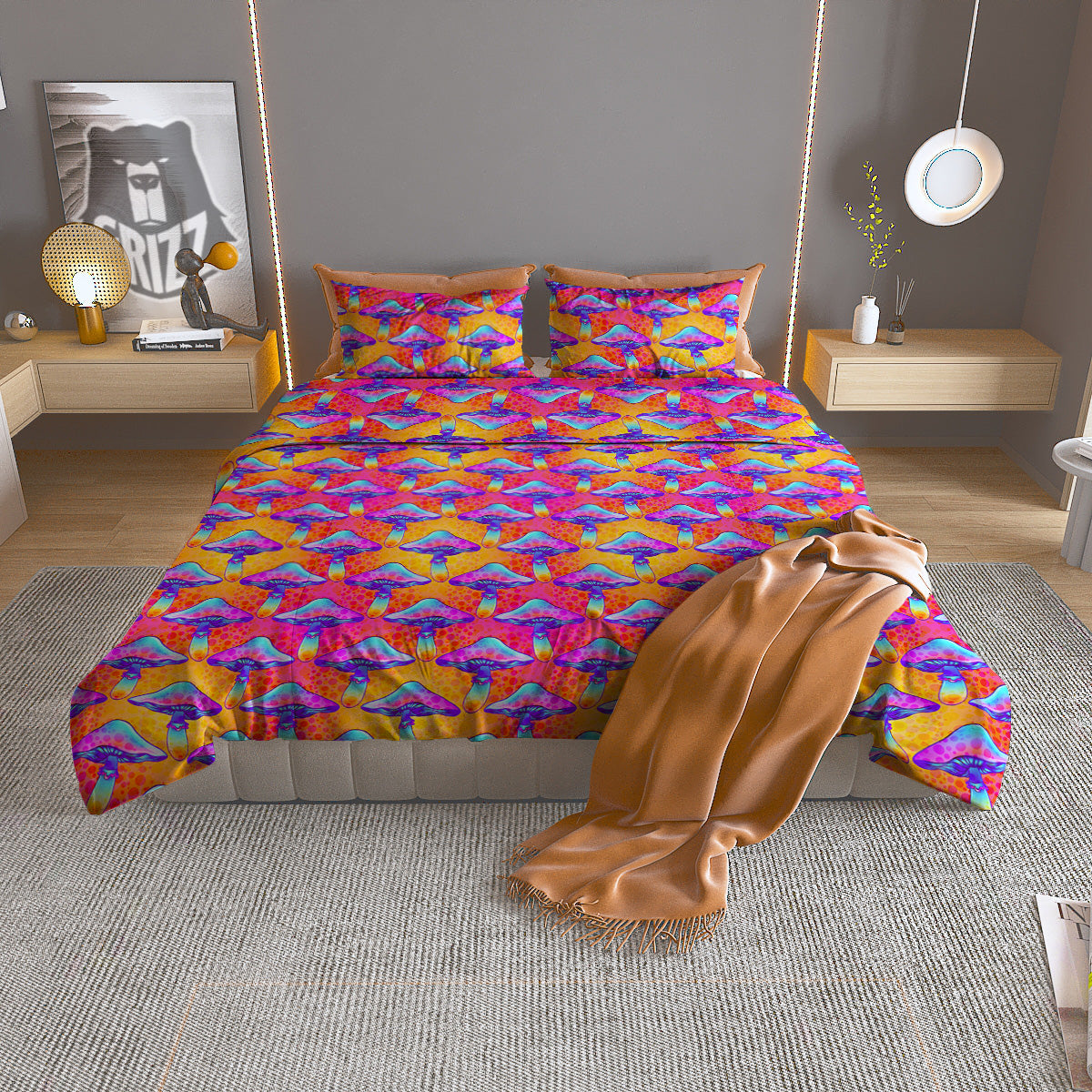 Mushroom Psychedelic Hippie Print Pattern Duvet Cover Bedding Set