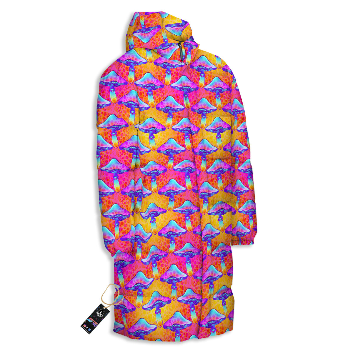 Mushroom Psychedelic Hippie Print Pattern Long Down Jacket-grizzshop