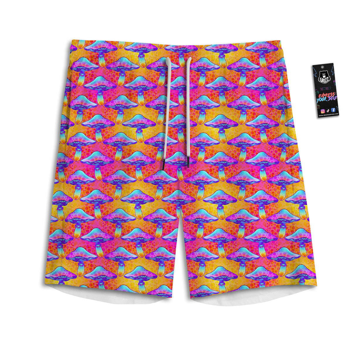 Mushroom Psychedelic Hippie Print Pattern Men's Athletic Shorts