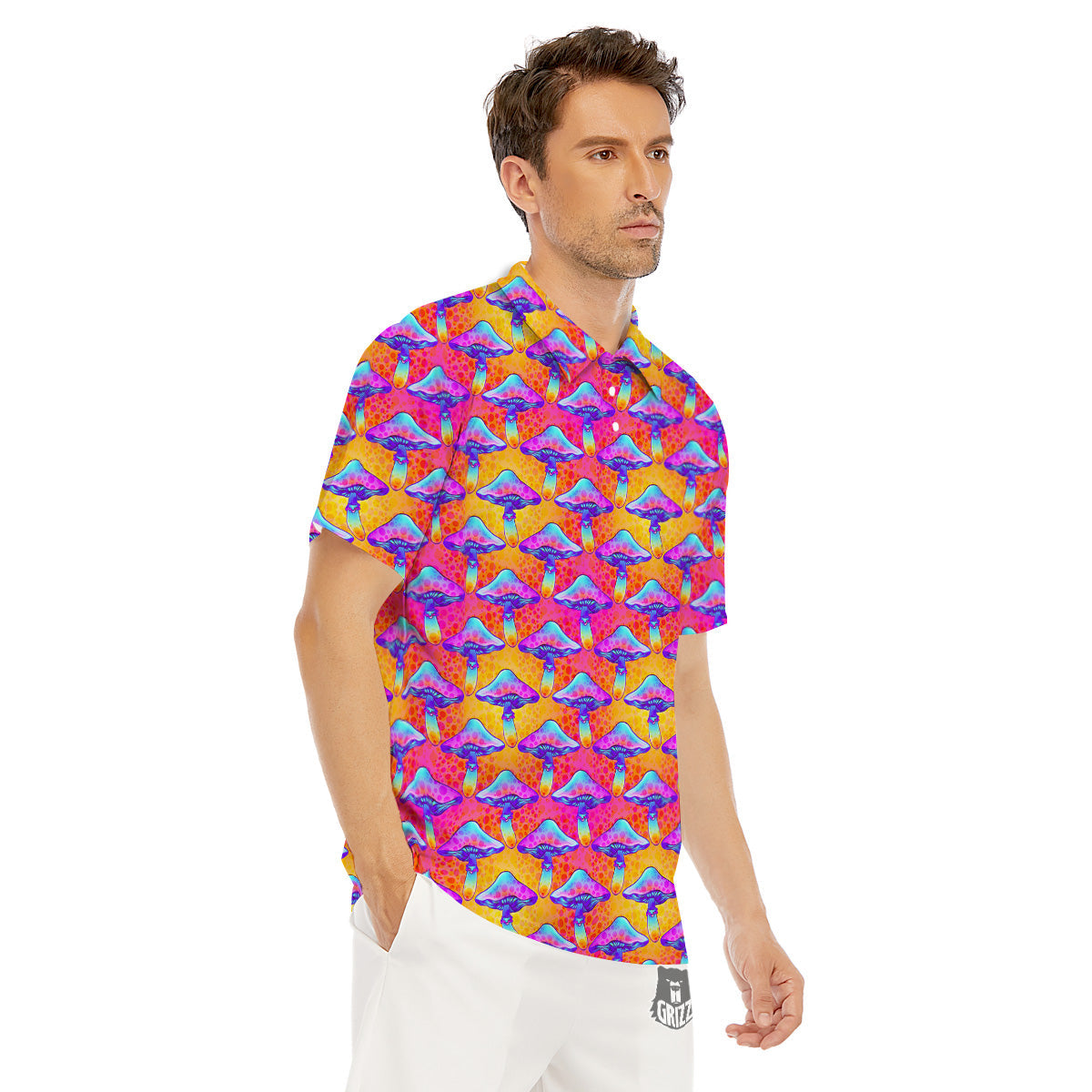 Mushroom Psychedelic Hippie Print Pattern Men's Golf Shirts-grizzshop