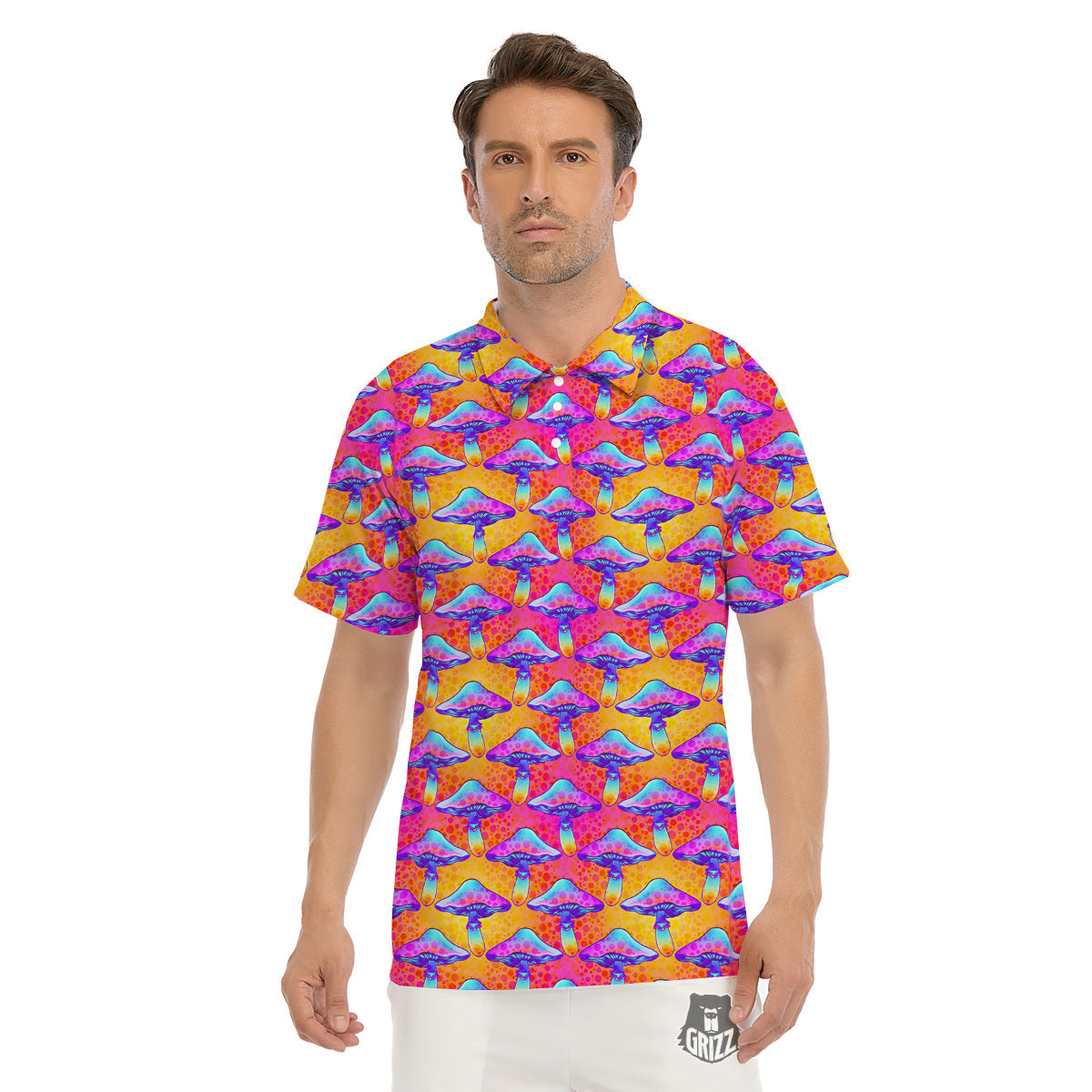 Mushroom Psychedelic Hippie Print Pattern Men's Golf Shirts-grizzshop