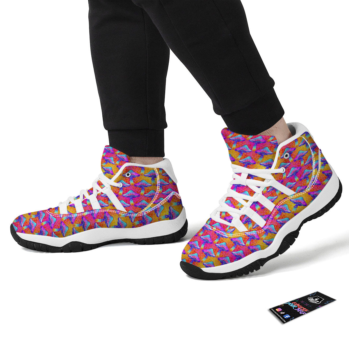 Mushroom Psychedelic Hippie Print Pattern White Bball Shoes-grizzshop