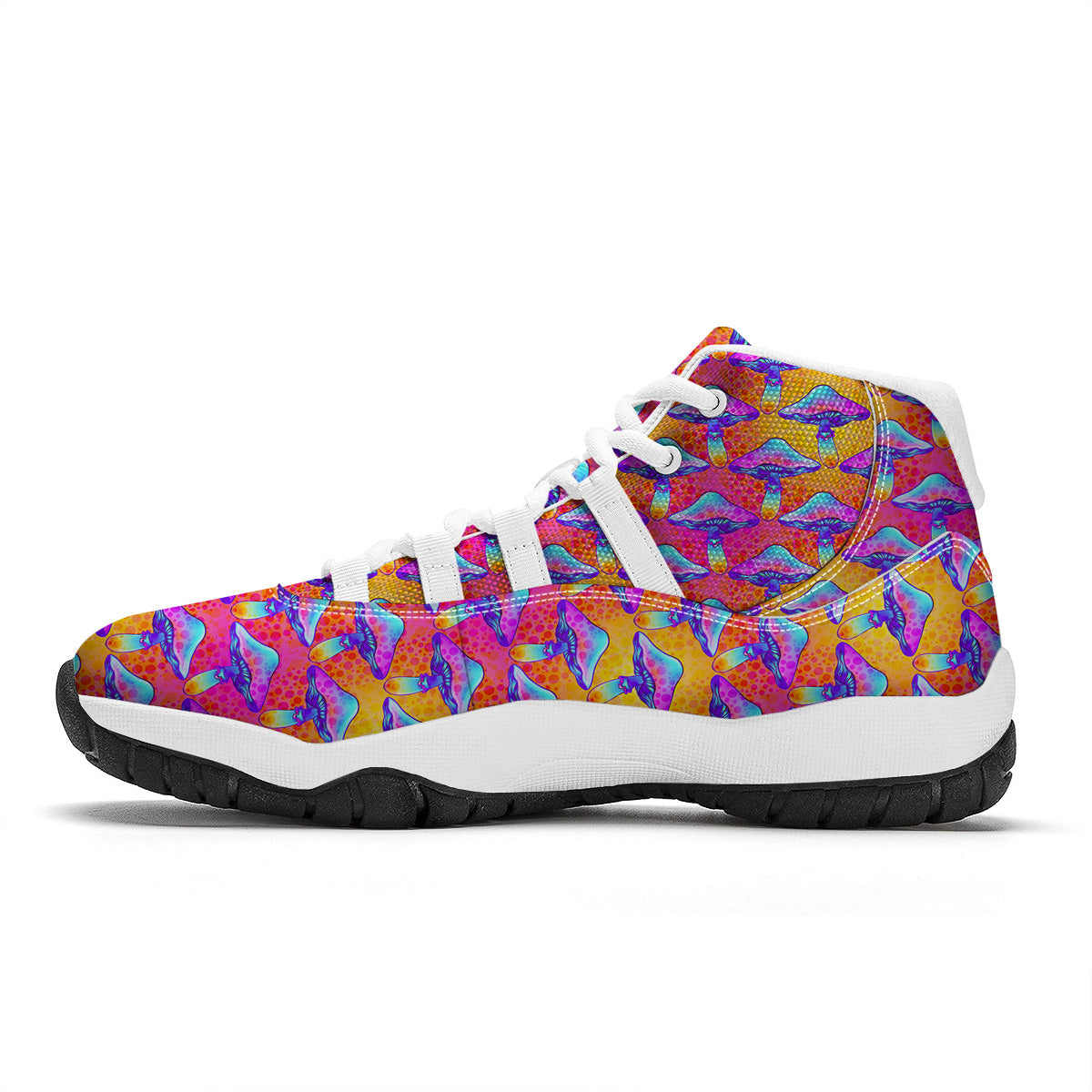 Mushroom Psychedelic Hippie Print Pattern White Bball Shoes-grizzshop