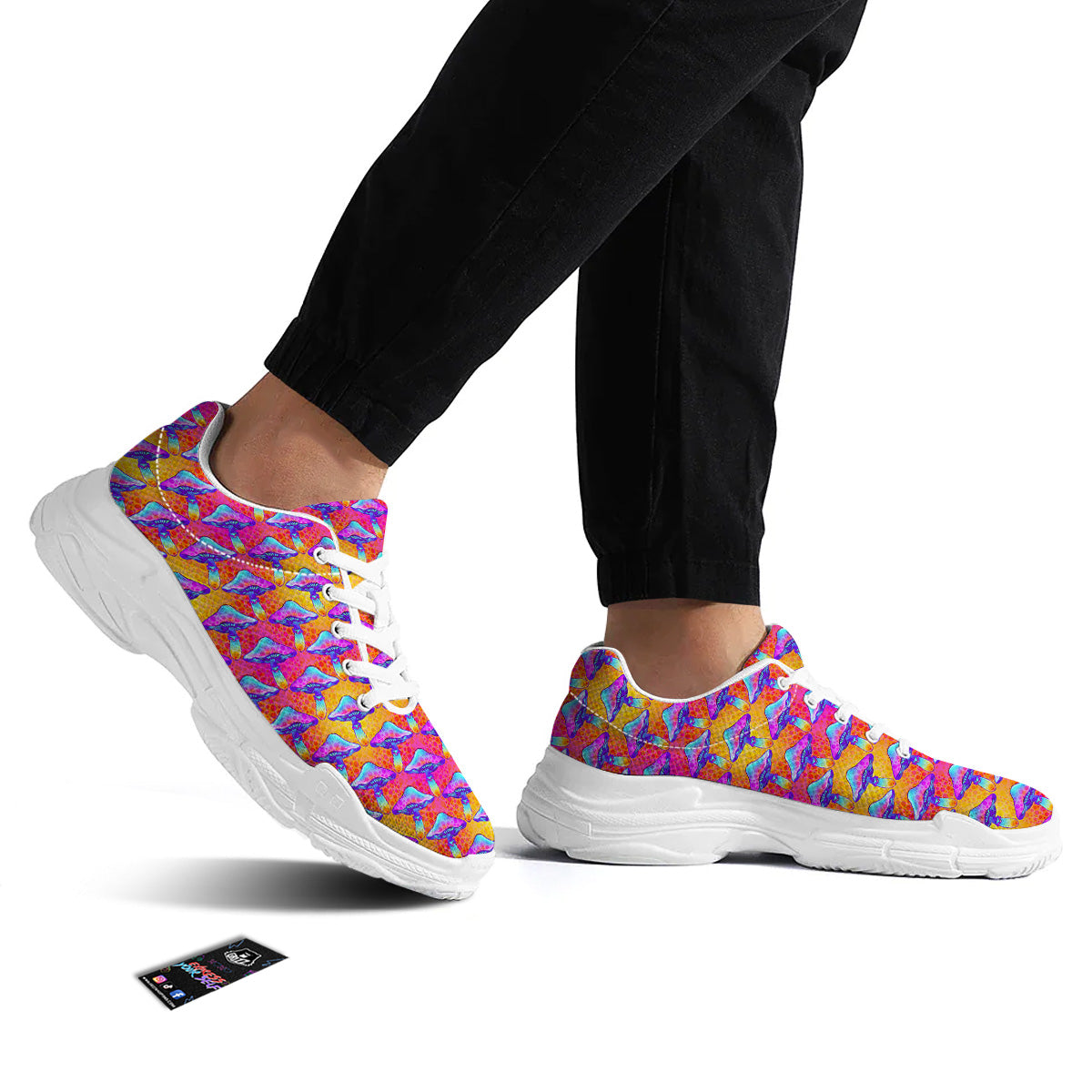 Mushroom Psychedelic Hippie Print Pattern White Chunky Shoes-grizzshop