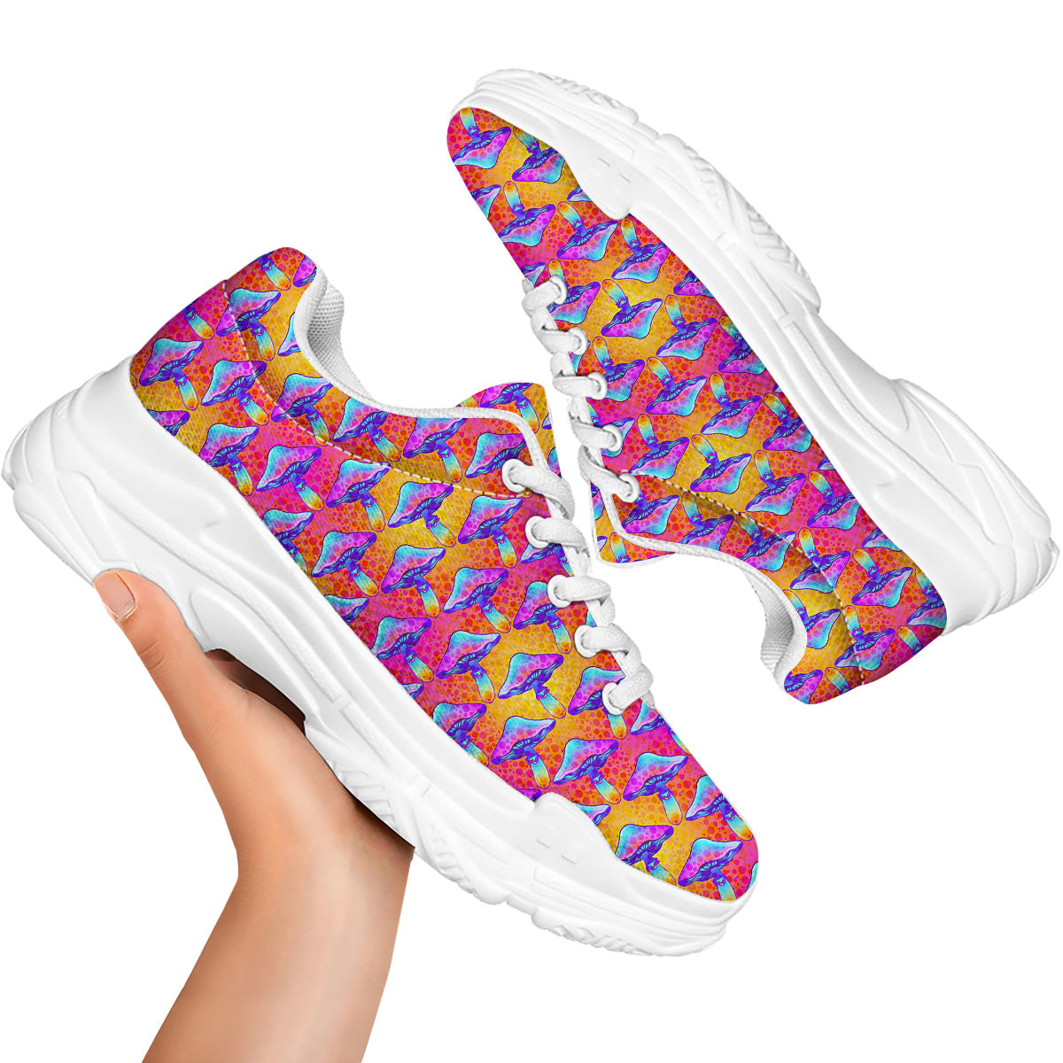 Mushroom Psychedelic Hippie Print Pattern White Chunky Shoes-grizzshop