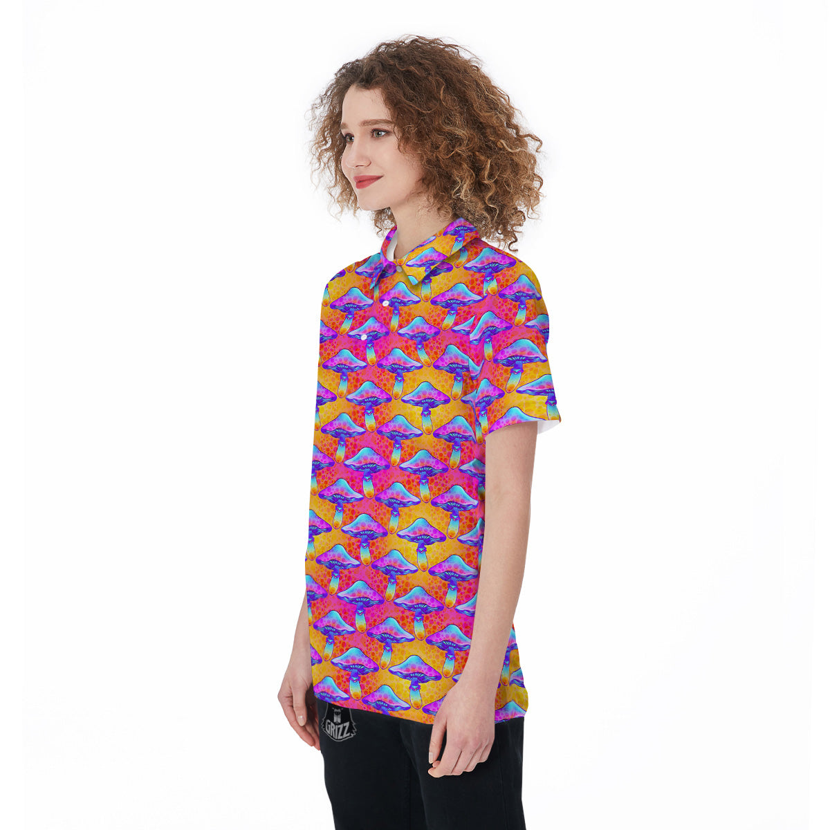 Mushroom Psychedelic Hippie Print Pattern Women's Golf Shirts-grizzshop