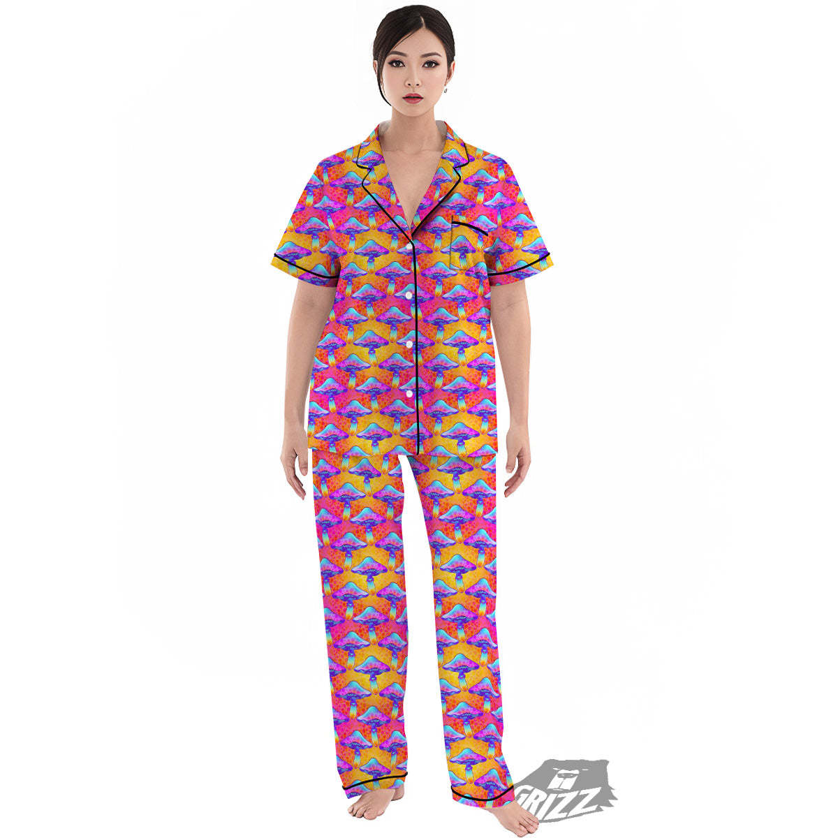 Mushroom Psychedelic Hippie Print Pattern Women's Pajamas Set-grizzshop