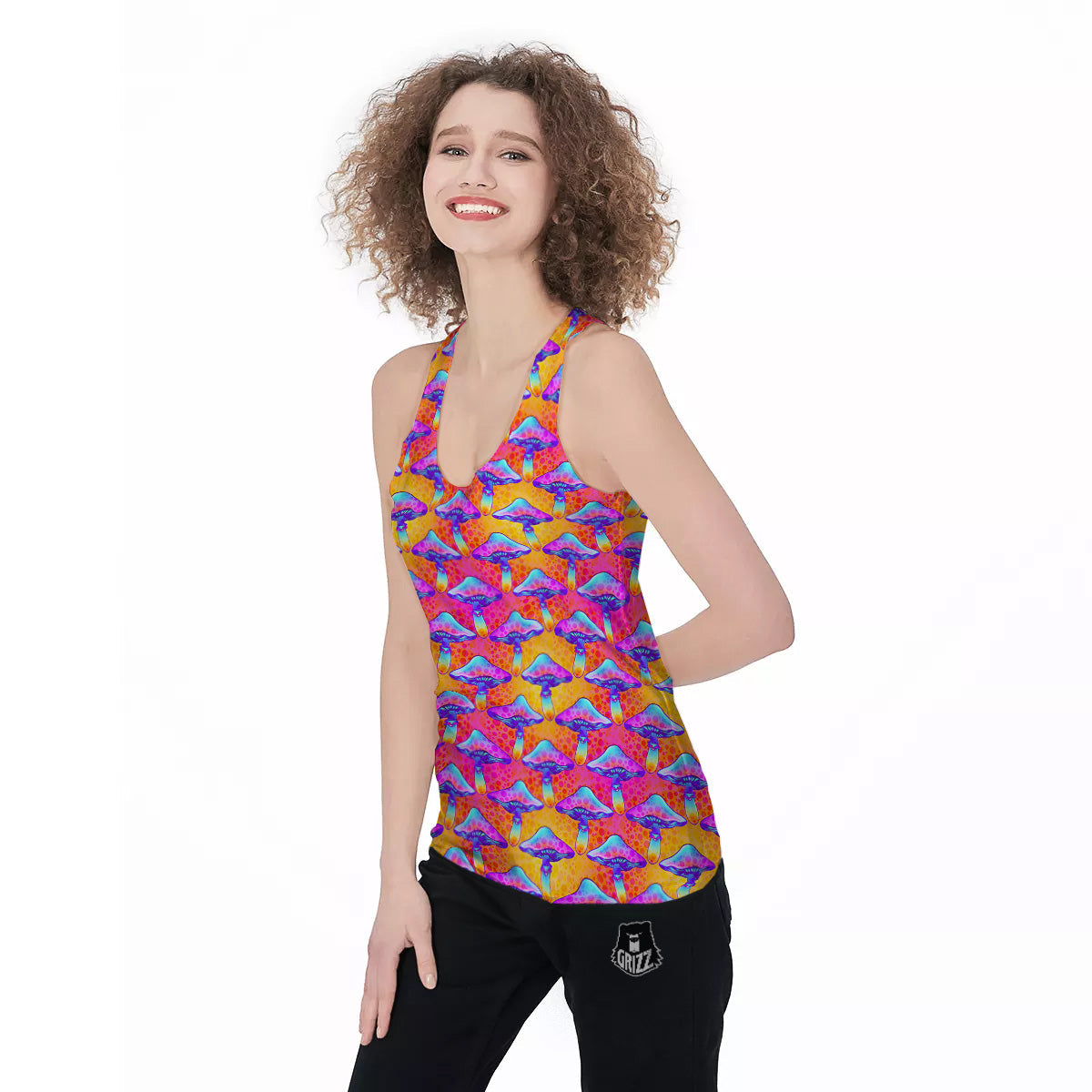 Mushroom Psychedelic Hippie Print Pattern Women's Racerback Tank Top-grizzshop