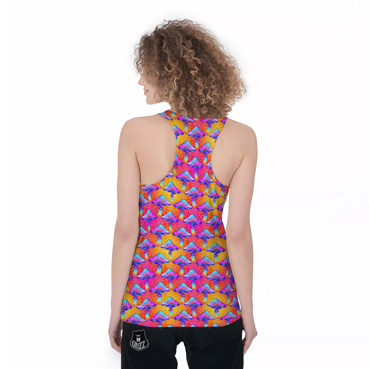 Mushroom Psychedelic Hippie Print Pattern Women's Racerback Tank Top-grizzshop
