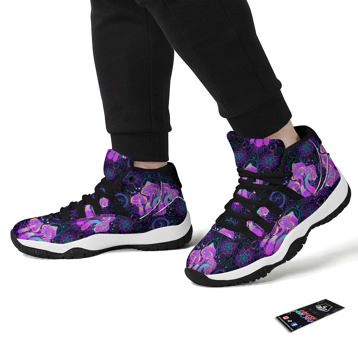 Mushroom Psychedelic Print Pattern Black Bball Shoes-grizzshop