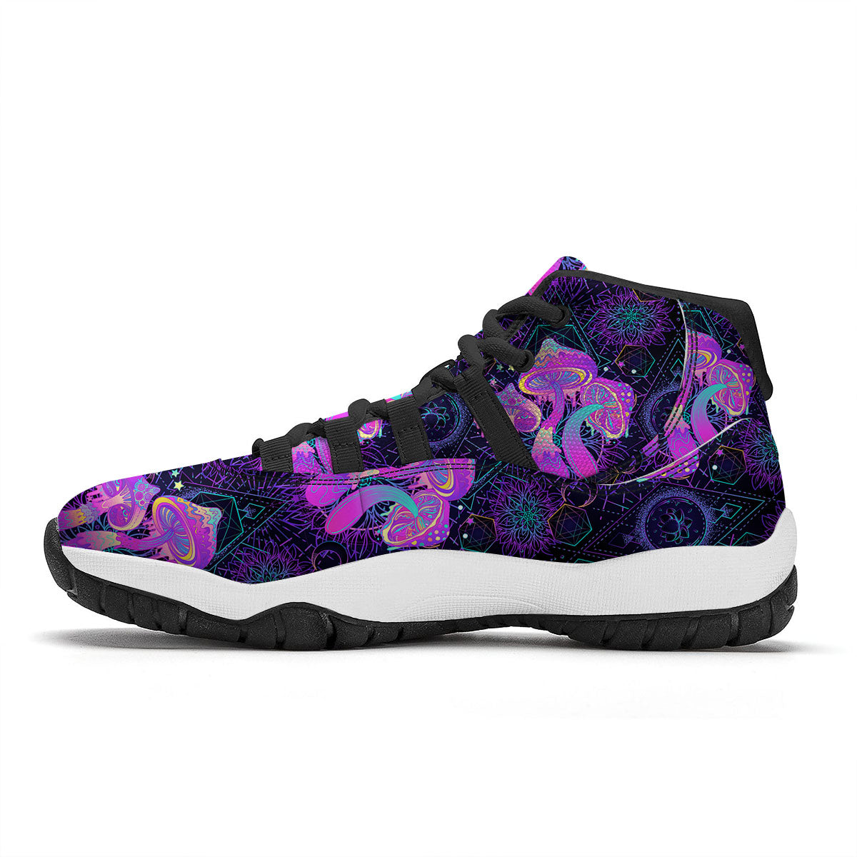 Mushroom Psychedelic Print Pattern Black Bball Shoes-grizzshop