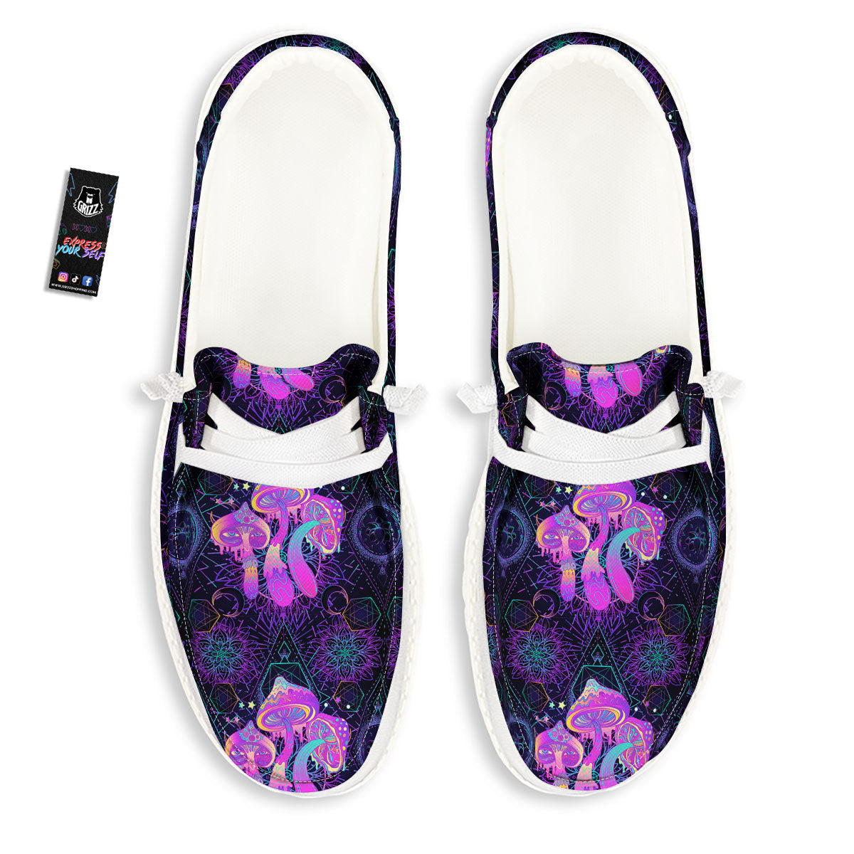 Mushroom Psychedelic Print Pattern Black Loafers-grizzshop