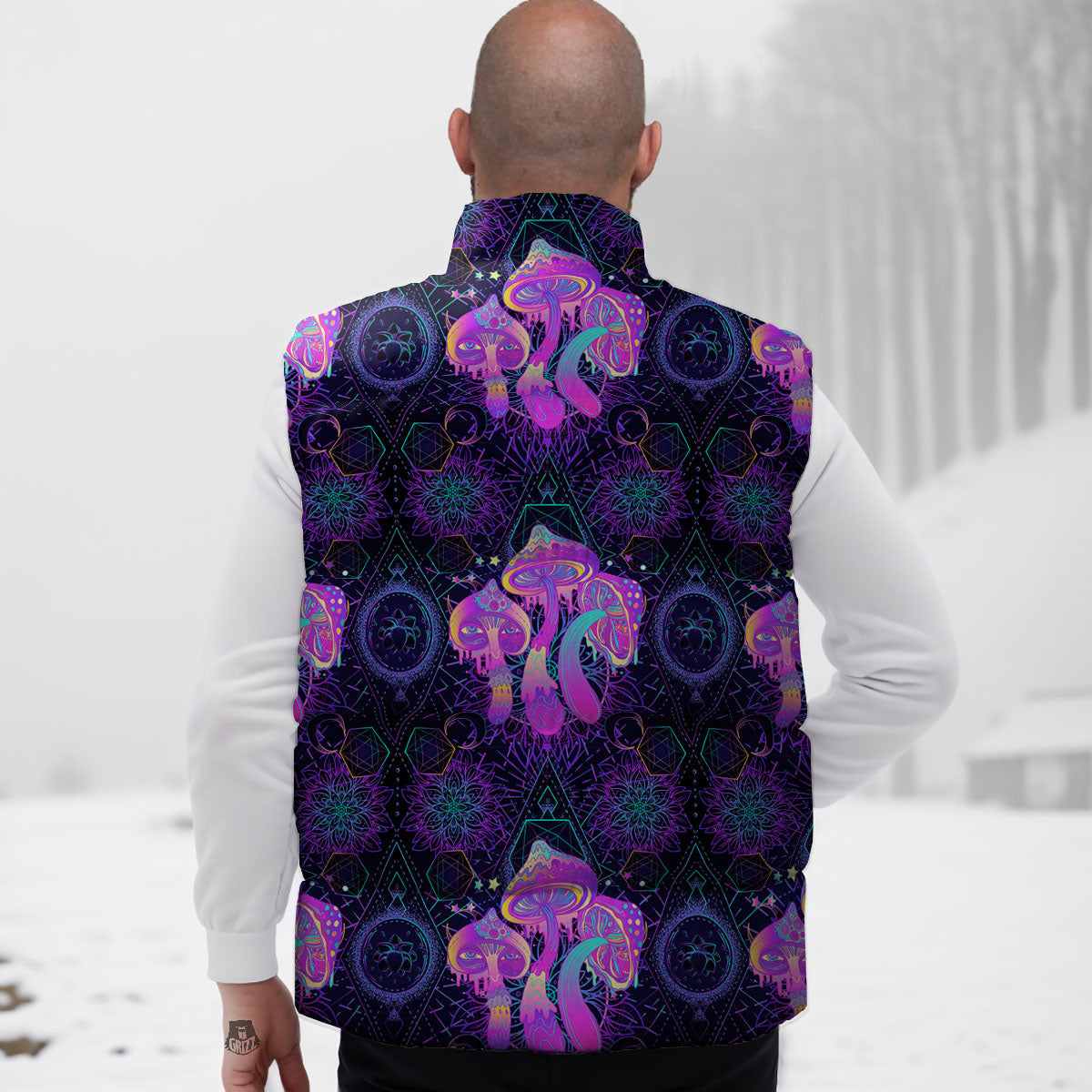 Mushroom Psychedelic Print Pattern Down Vest-grizzshop