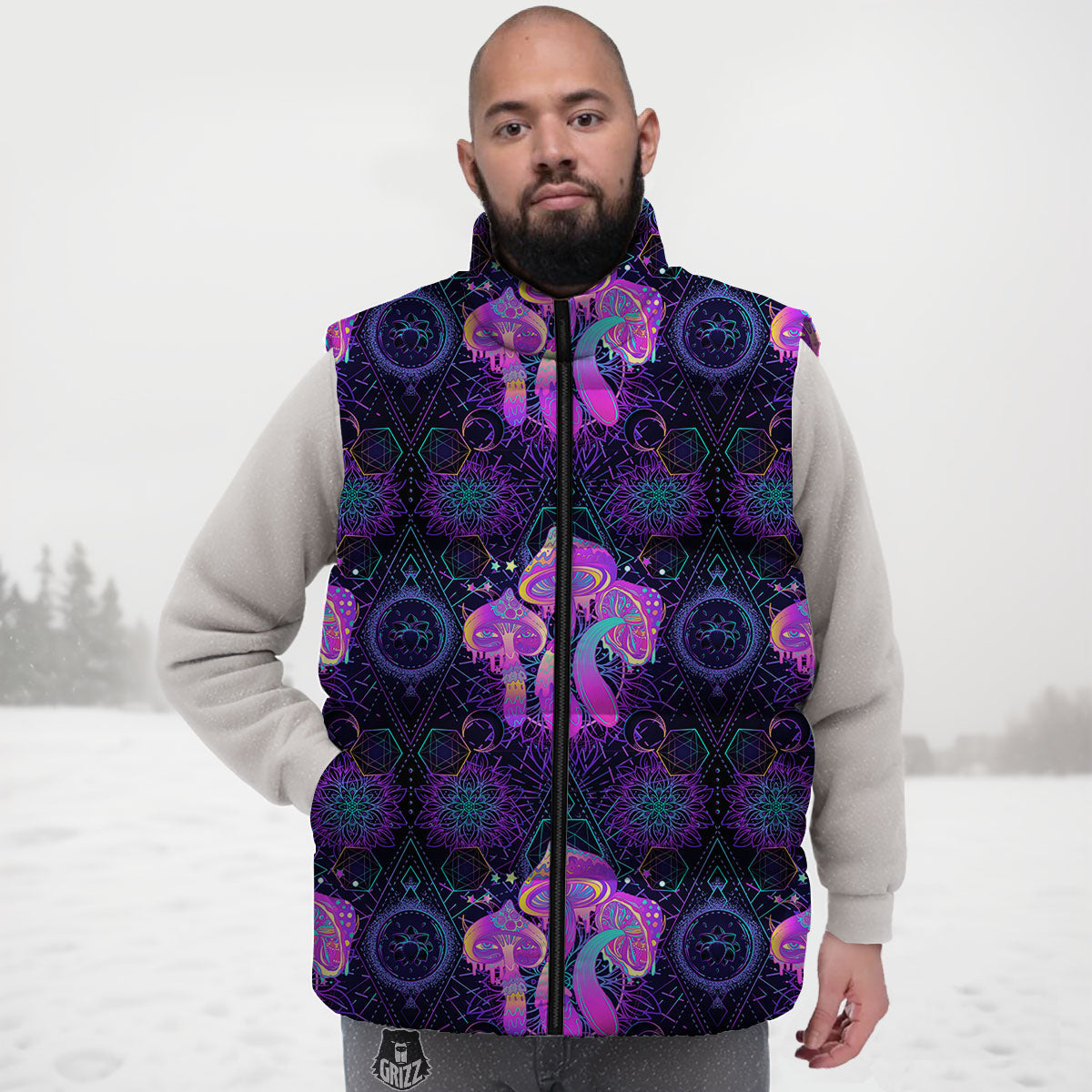 Mushroom Psychedelic Print Pattern Down Vest-grizzshop