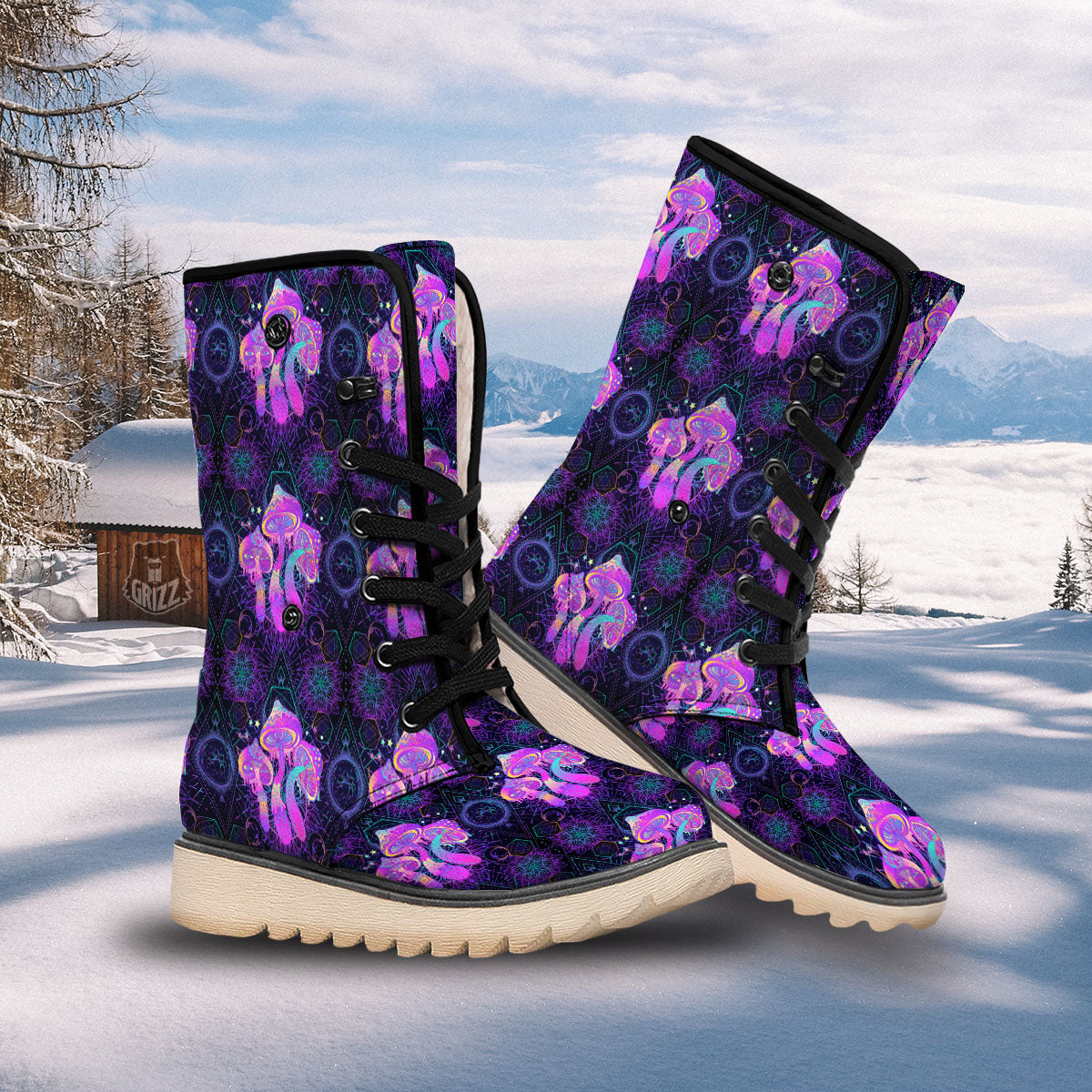 Mushroom Psychedelic Print Pattern Snow Boots-grizzshop