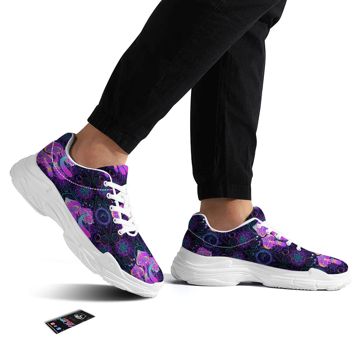 Mushroom Psychedelic Print Pattern White Chunky Shoes-grizzshop