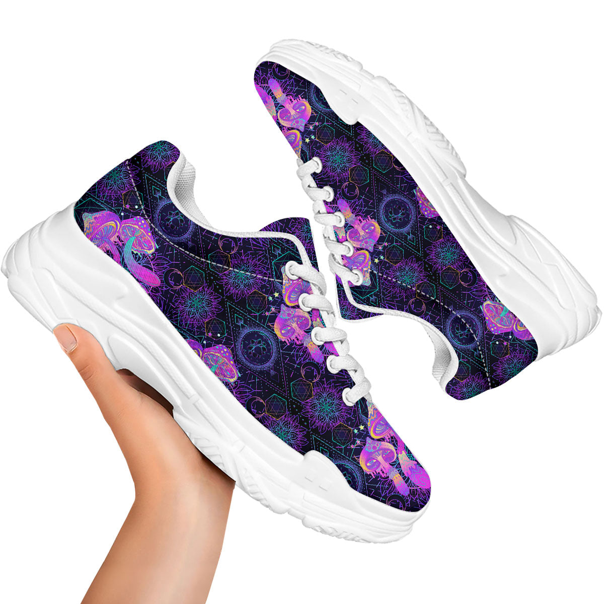 Mushroom Psychedelic Print Pattern White Chunky Shoes-grizzshop