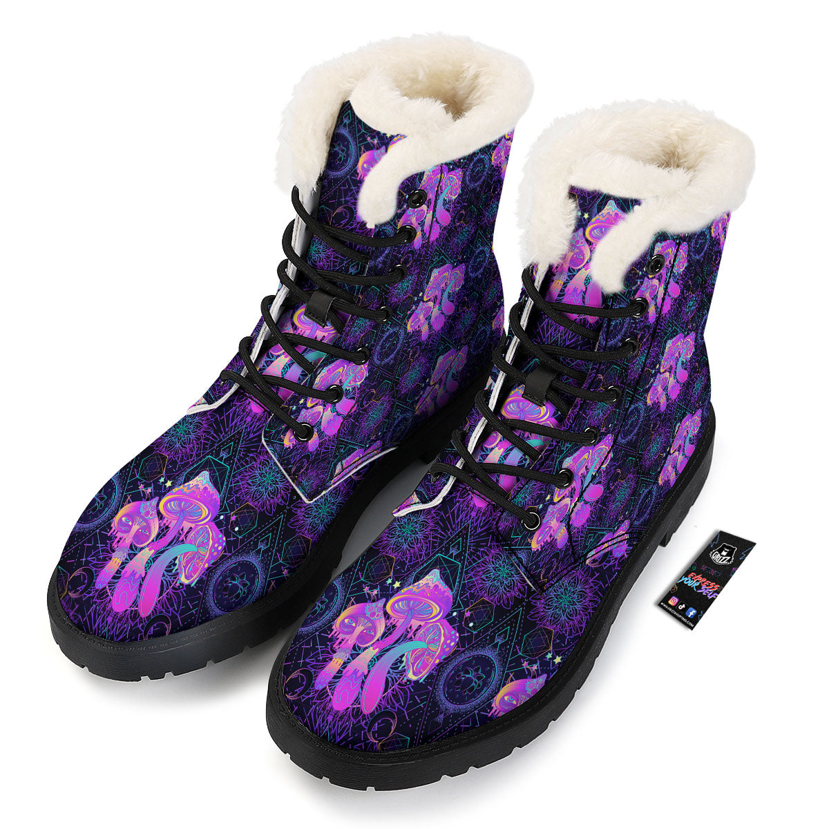 Mushroom Psychedelic Print Pattern Winter Boots-grizzshop