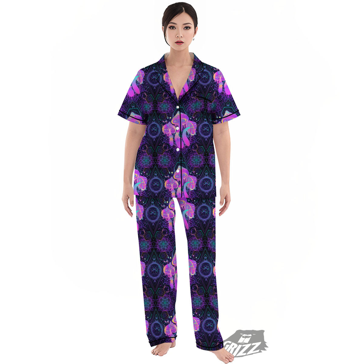 Mushroom Psychedelic Print Pattern Women's Pajamas Set-grizzshop