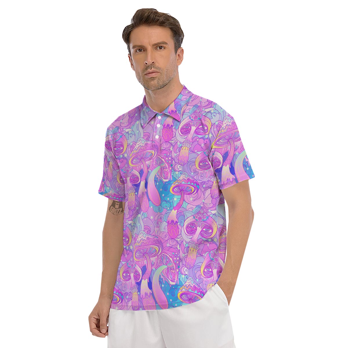 Mushroom Psychedelic Trippy Men's Golf Shirts-grizzshop