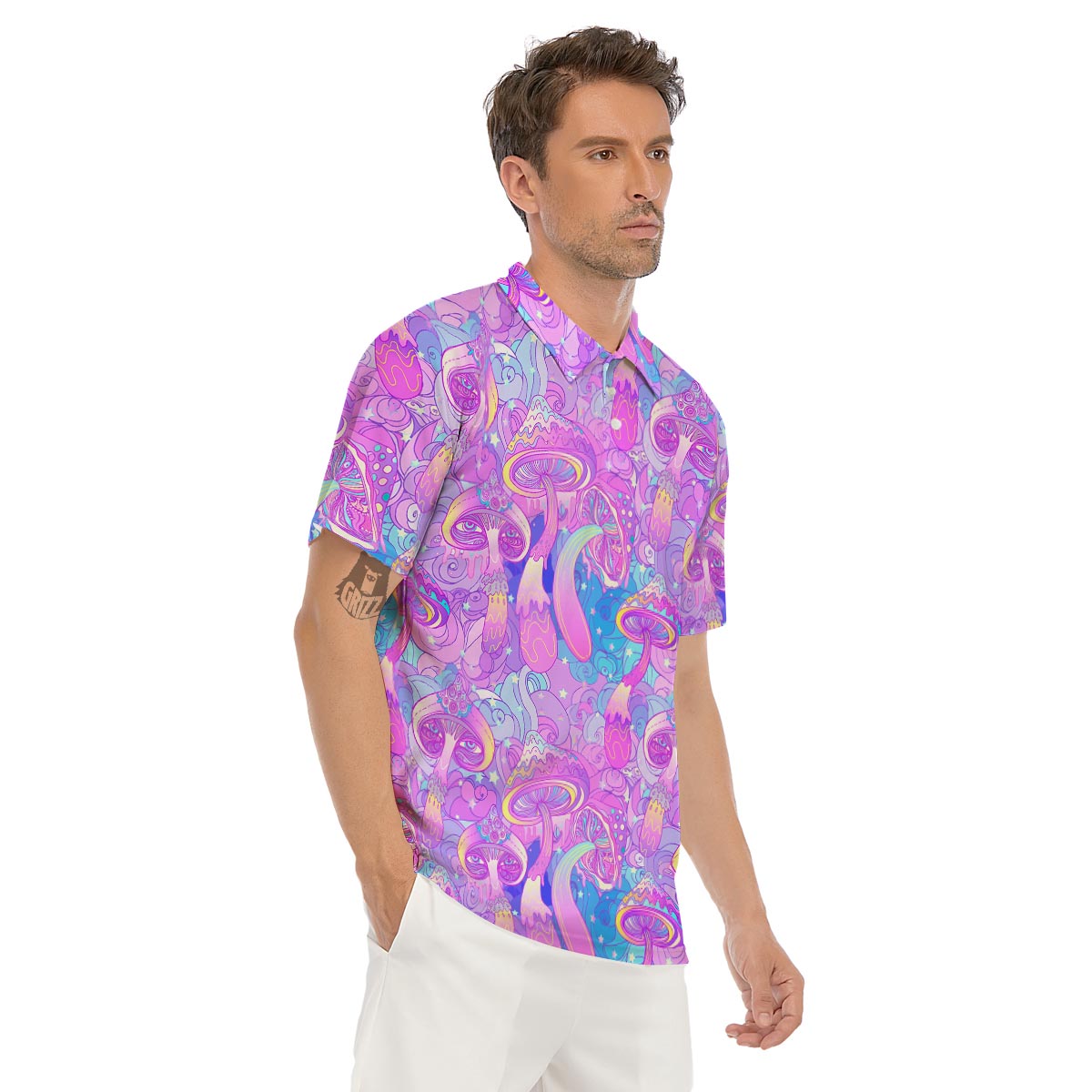 Mushroom Psychedelic Trippy Men's Golf Shirts-grizzshop
