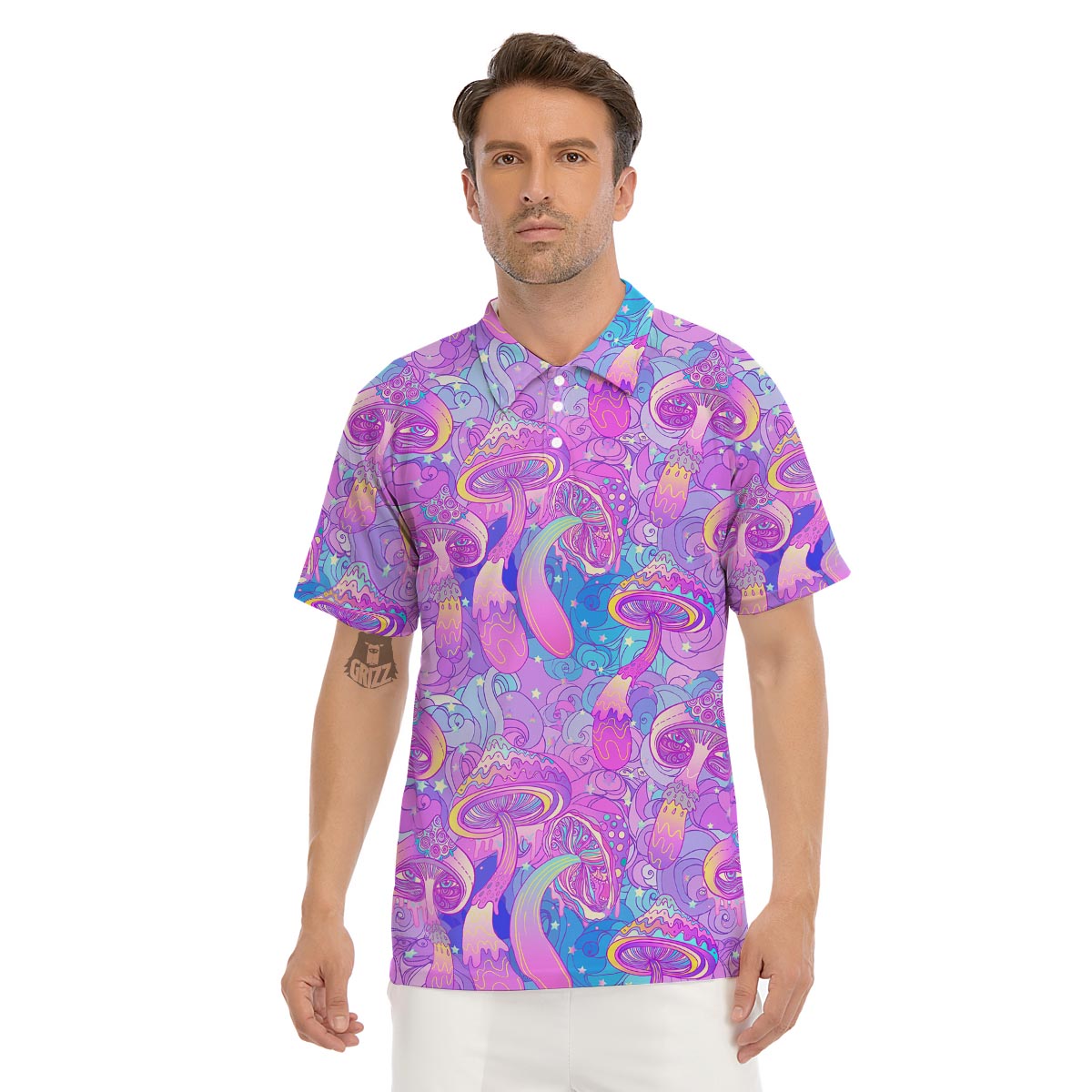Mushroom Psychedelic Trippy Men's Golf Shirts-grizzshop